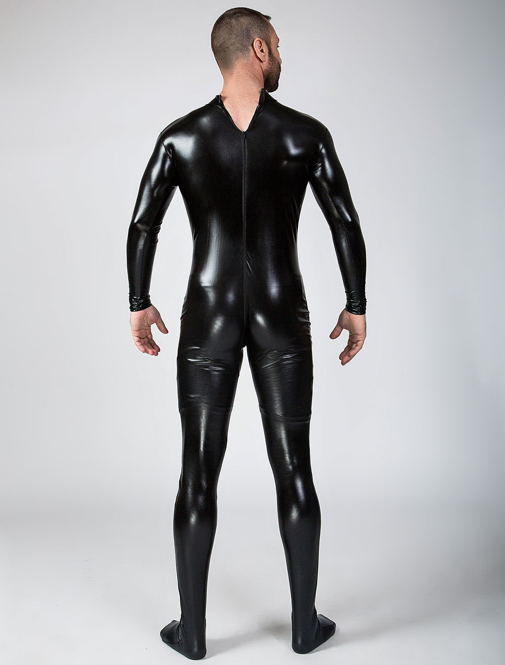 Black Adults Bodysuit Shiny Metallic Catsuit For Men