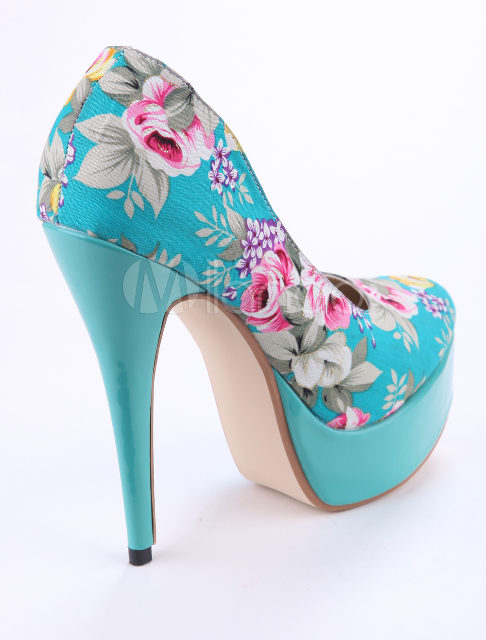 blue floral heels with straps