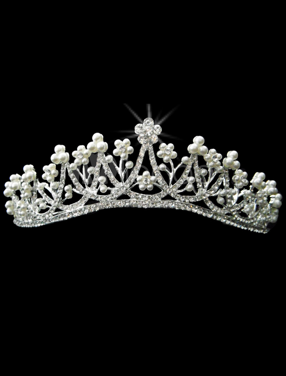 Glitter Silver Pearls Metal Wedding Tiara - Milanoo.com