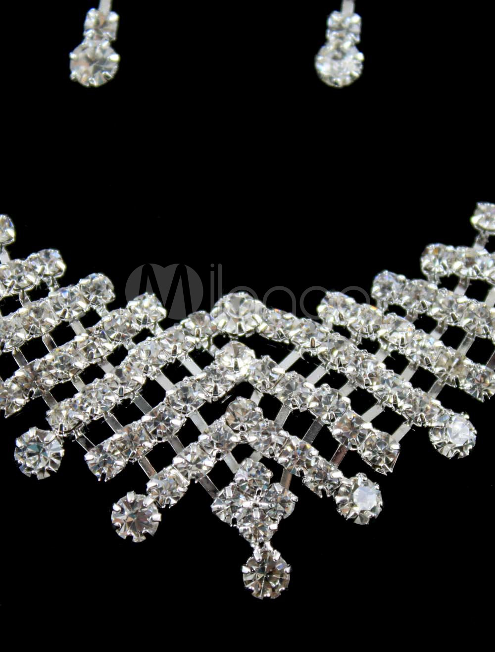 White Metal Rhinestone Jewelry Set For Wedding