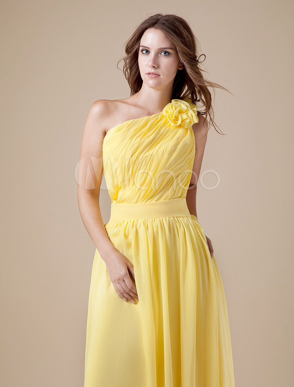 One-Shoulder Floor-Length Bridesmaid Dress with Cascading Ruffle ...