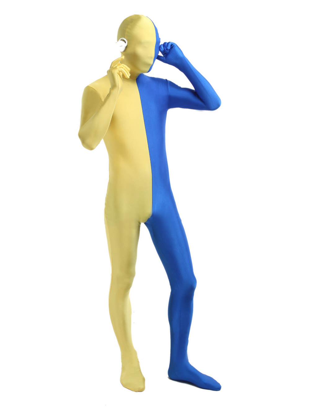 Morph Suit Yellow And Blue Lycra Spandex Zentai Suit Unisex Full Body Suit