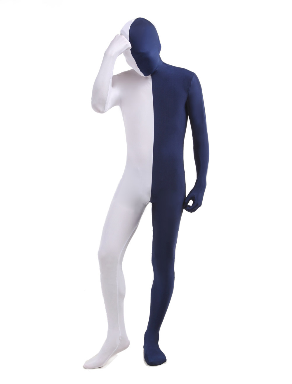 Morph Suit White And Navy Lycra Spandex Zentai Suit Unisex Full Body Suit Milanoo Com