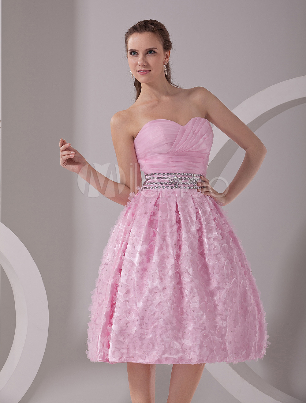 Pink A Line Sweetheart Organza Womans Prom Dress 