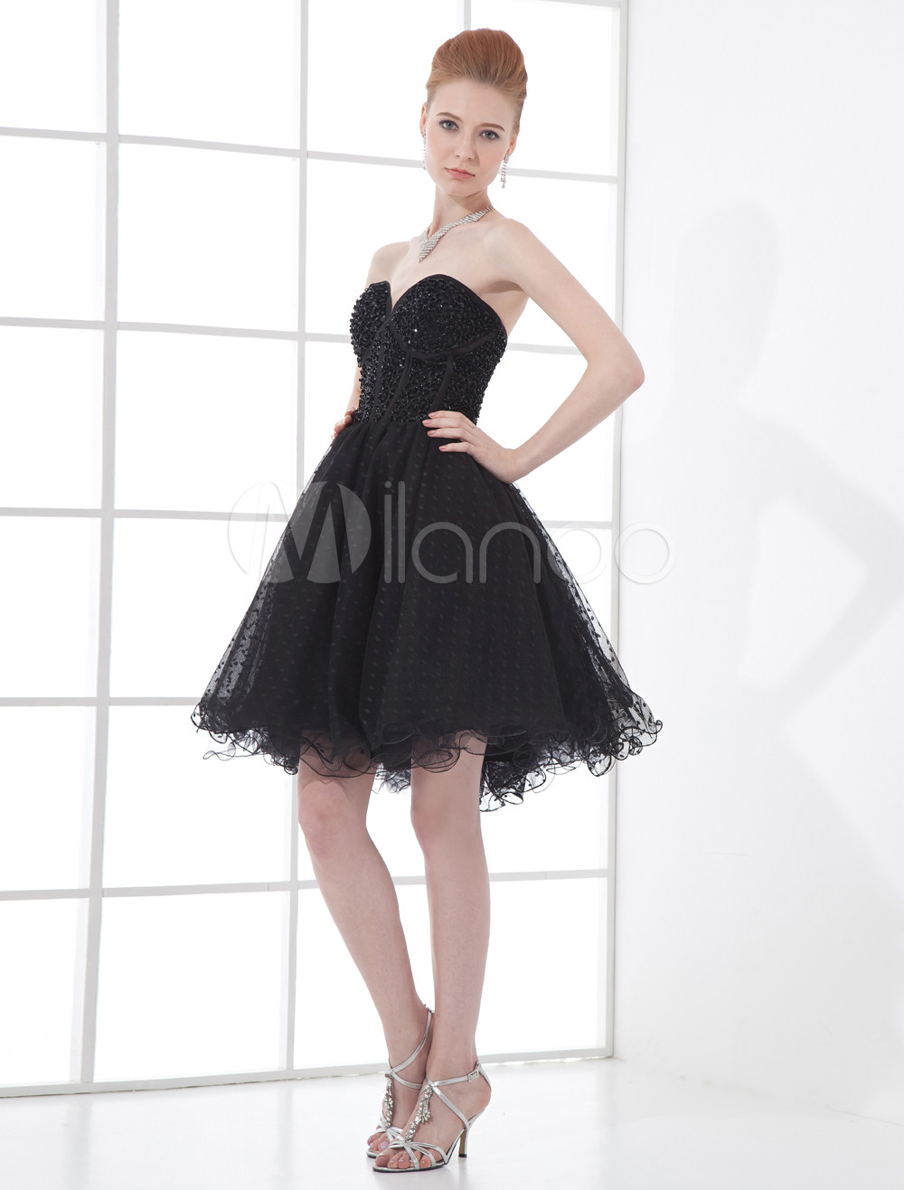 Black Sequined Sweetheart Short Homecoming Dress with Tulle Skirt ...