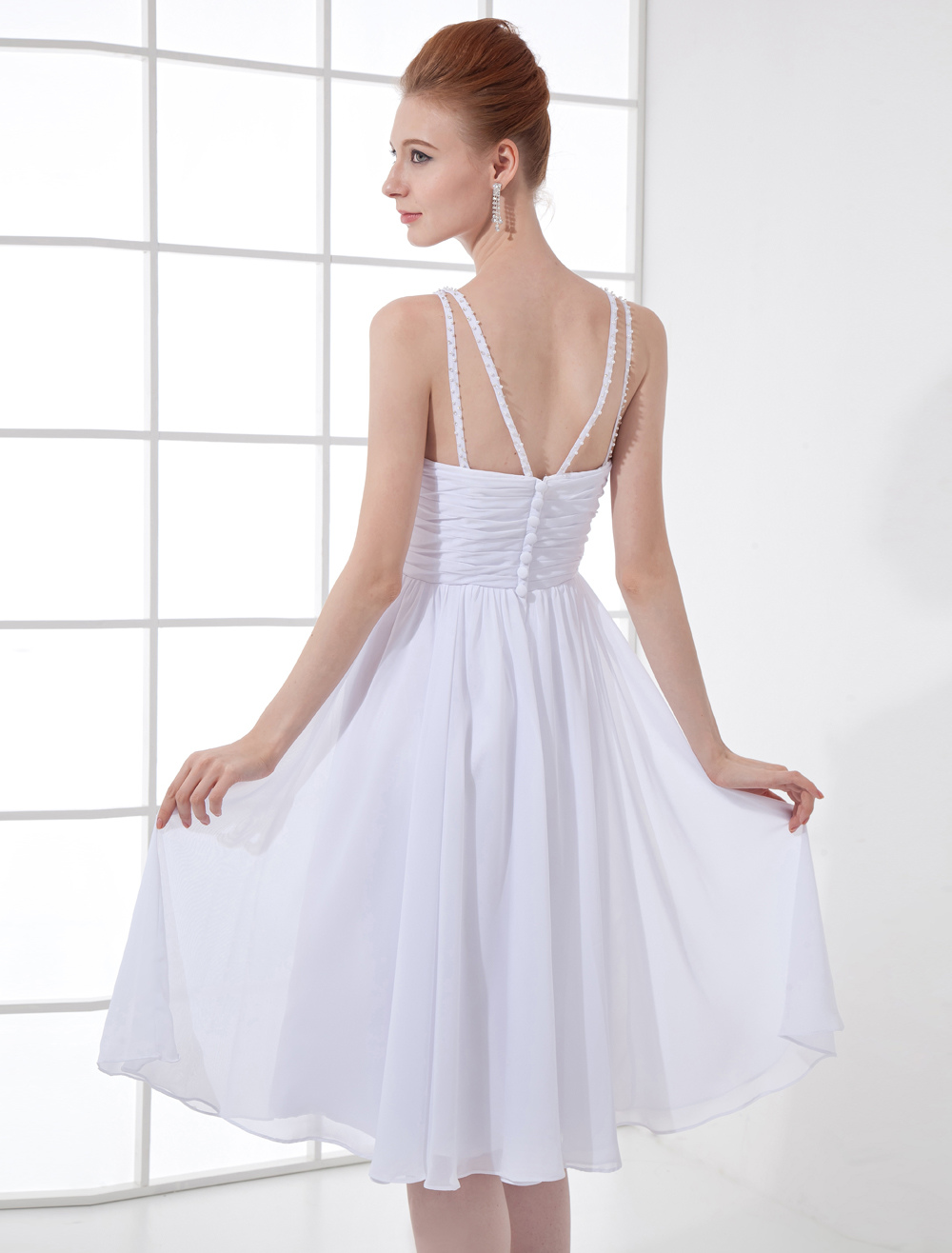 Aline White Chiffon Beading VNeck KneeLength Women's Cocktail Dress