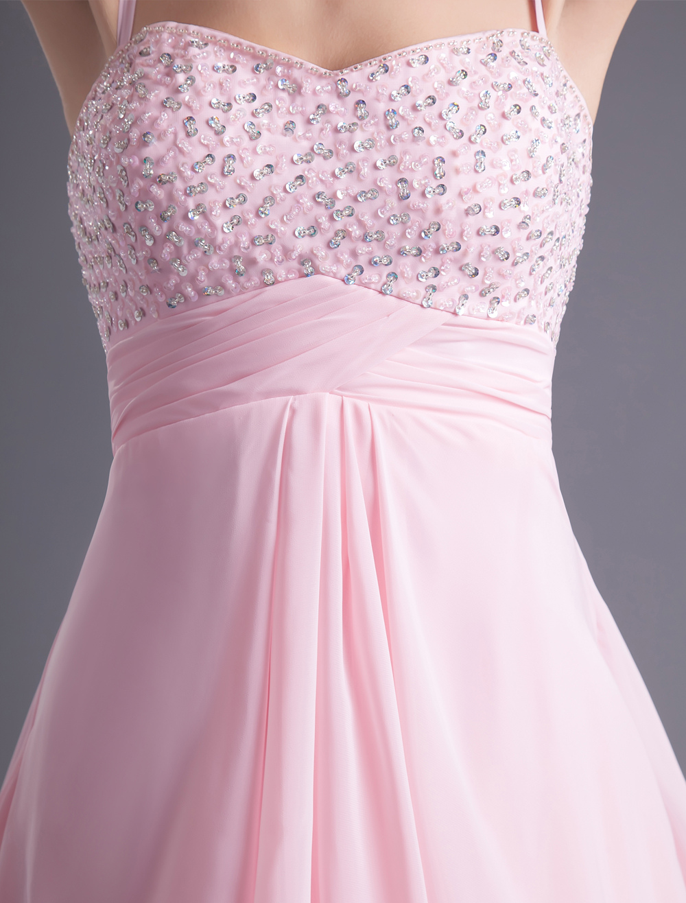 Aline Pink Chiffon Beading Straps Asymmetrical Women's Prom Dress