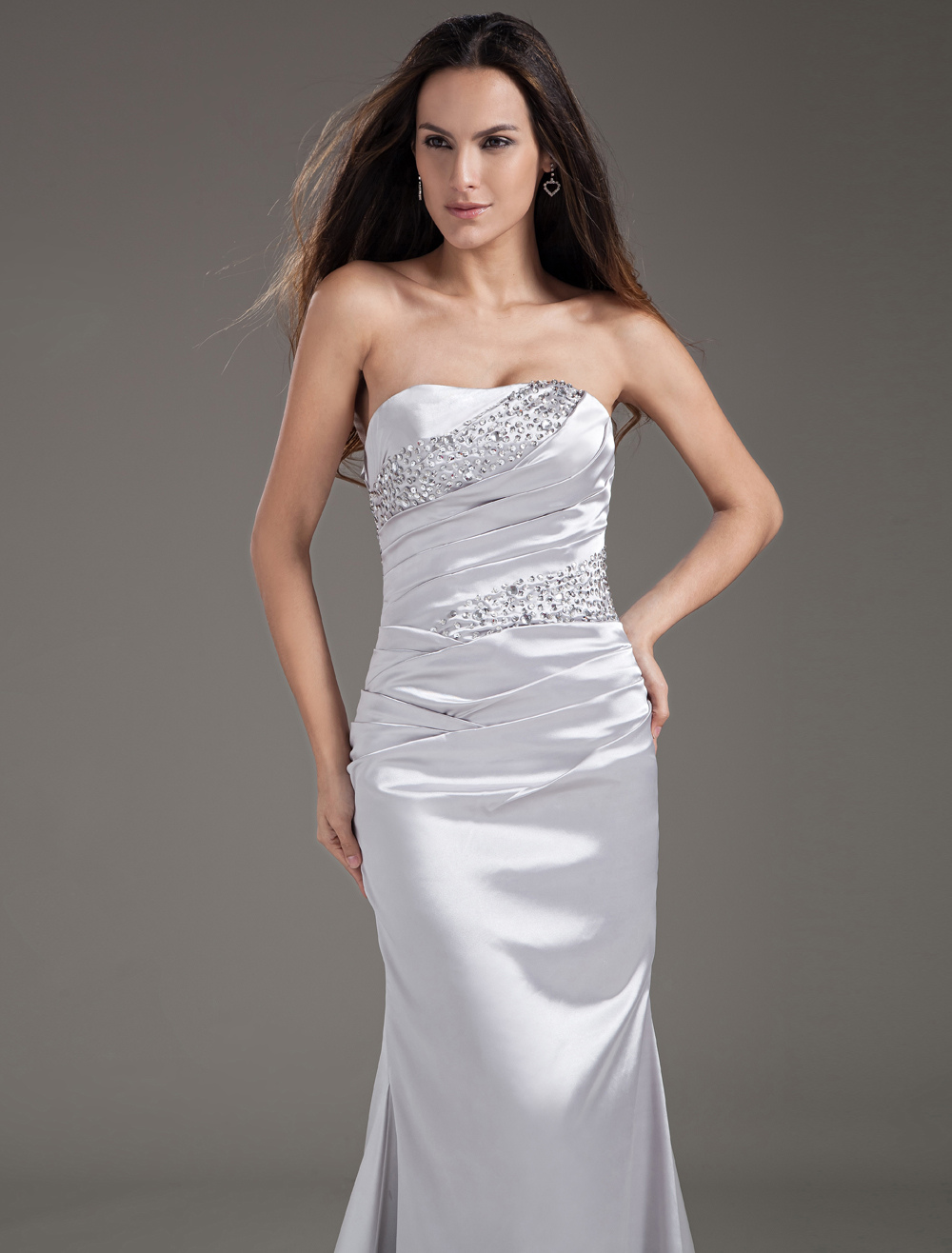 Elegant Sheath Sequin Strapless Silver Evening Dress - Milanoo.com