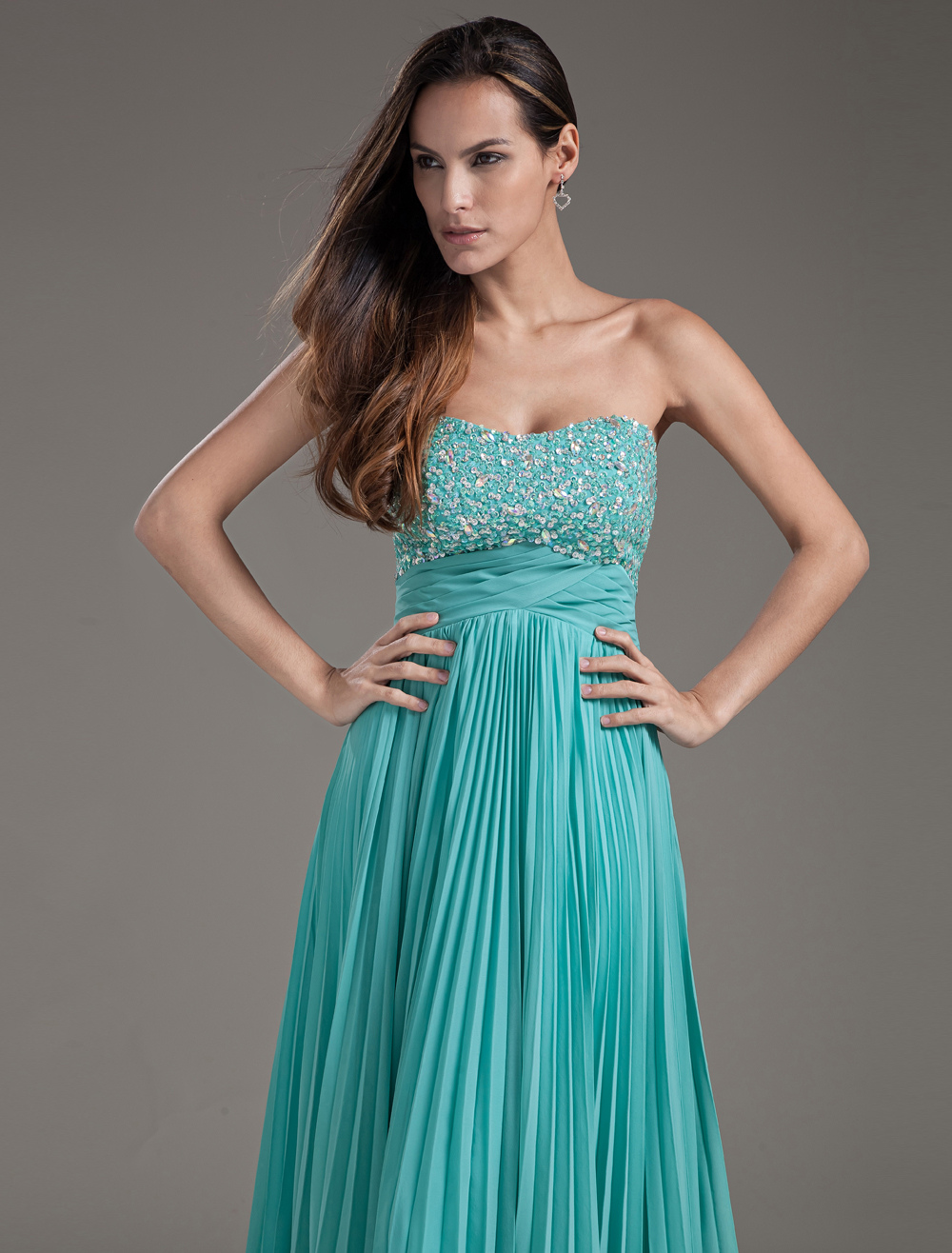 Chiffon Evening Dress Strapless Sequin Empire Waist Formal Dress ...