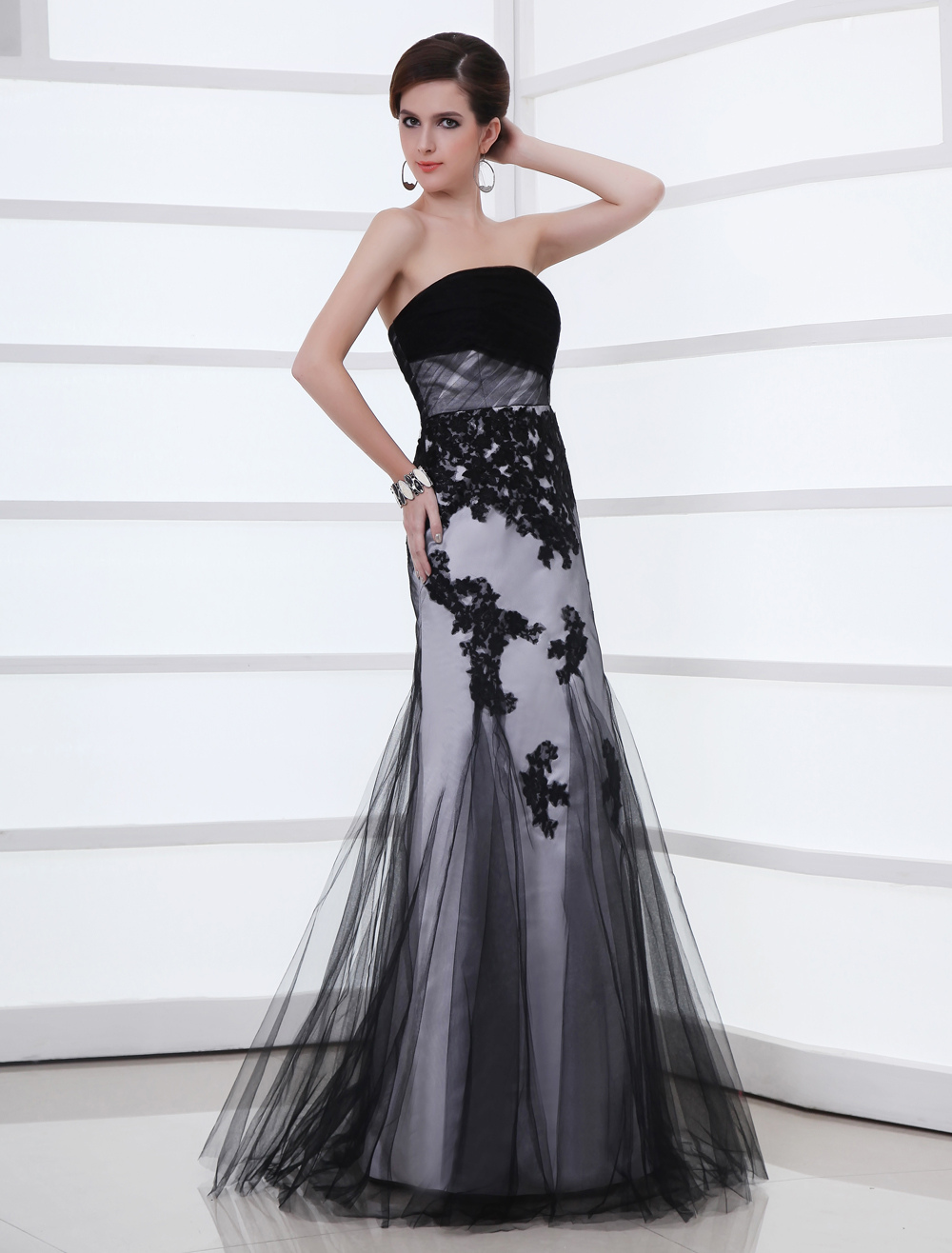 black gown strapless