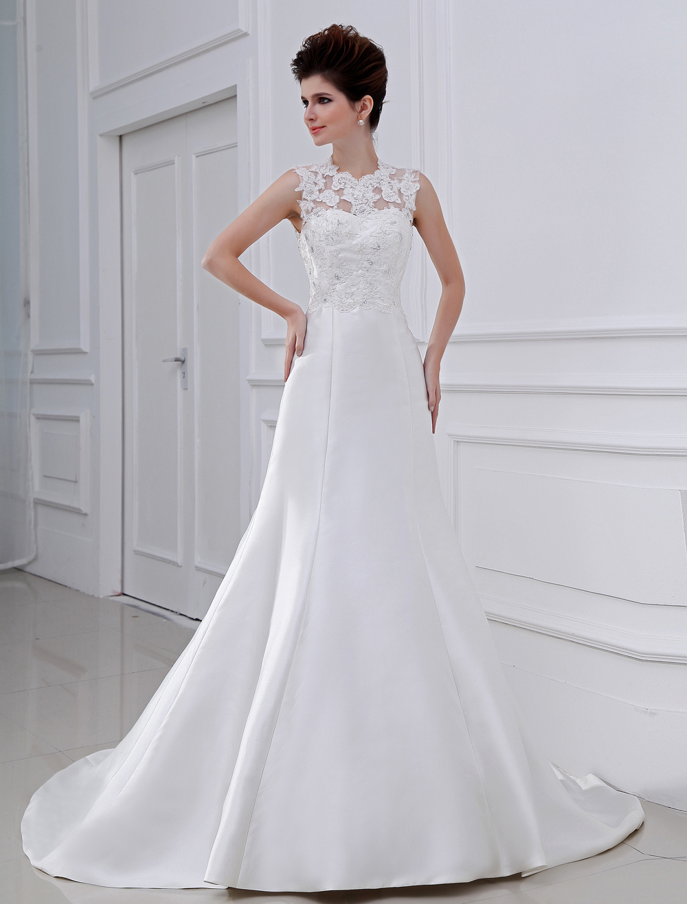 Glamorous Mermaid Sequin Taffeta White Bridal Wedding Gown - Milanoo.com