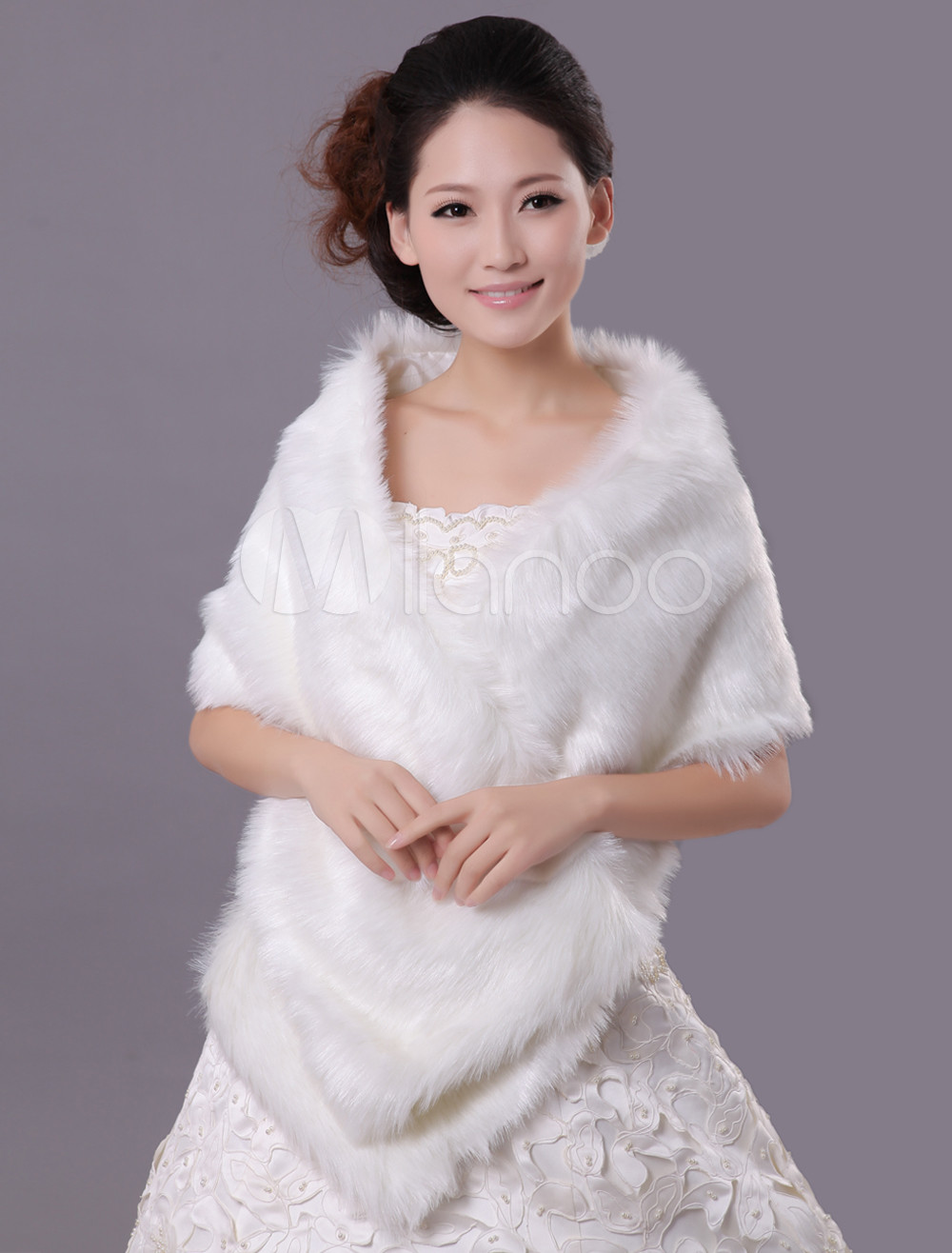 Cute Faux Fur Bridal Wedding Shawl - Milanoo.com