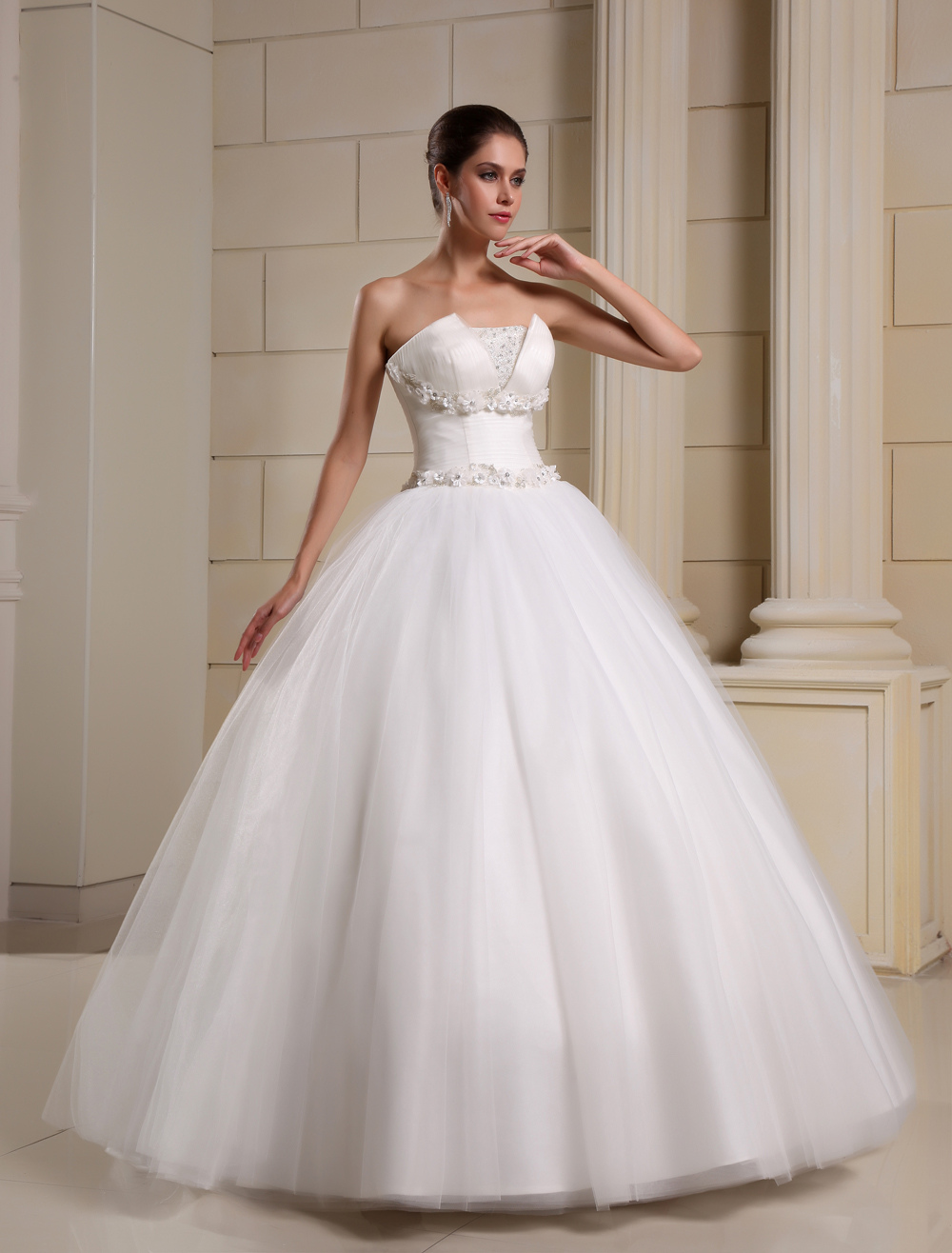 Ivory A-Line Strapless Beading Floral Tulle Bridal Wedding Gown ...