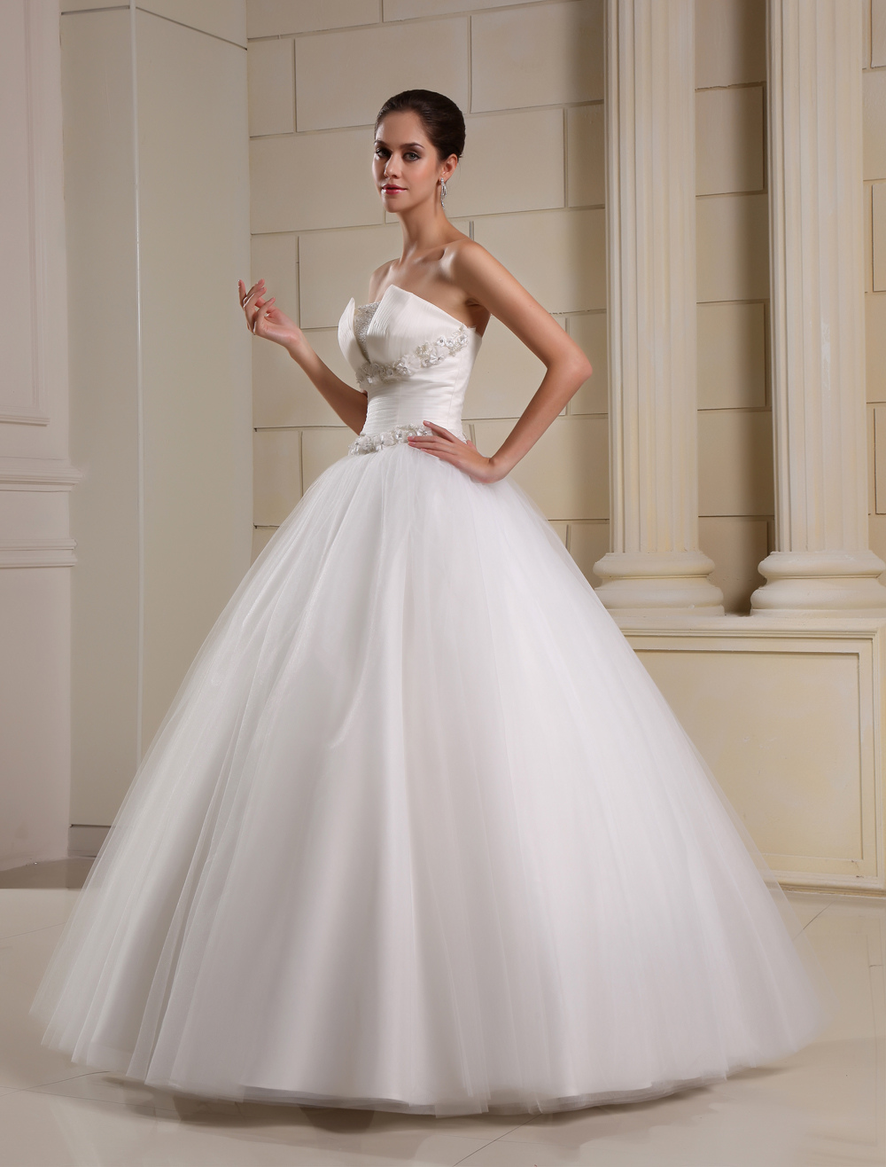 Ivory A-Line Strapless Beading Floral Tulle Bridal Wedding Gown ...