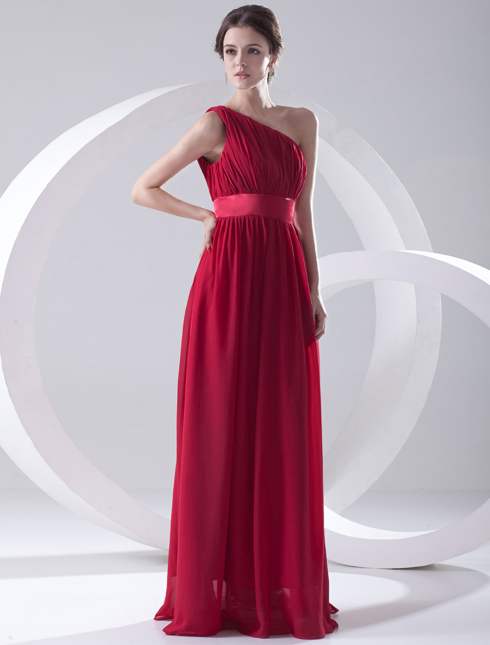 Red Chiffon One-Shoulder Bridesmaid Dress - Milanoo.com