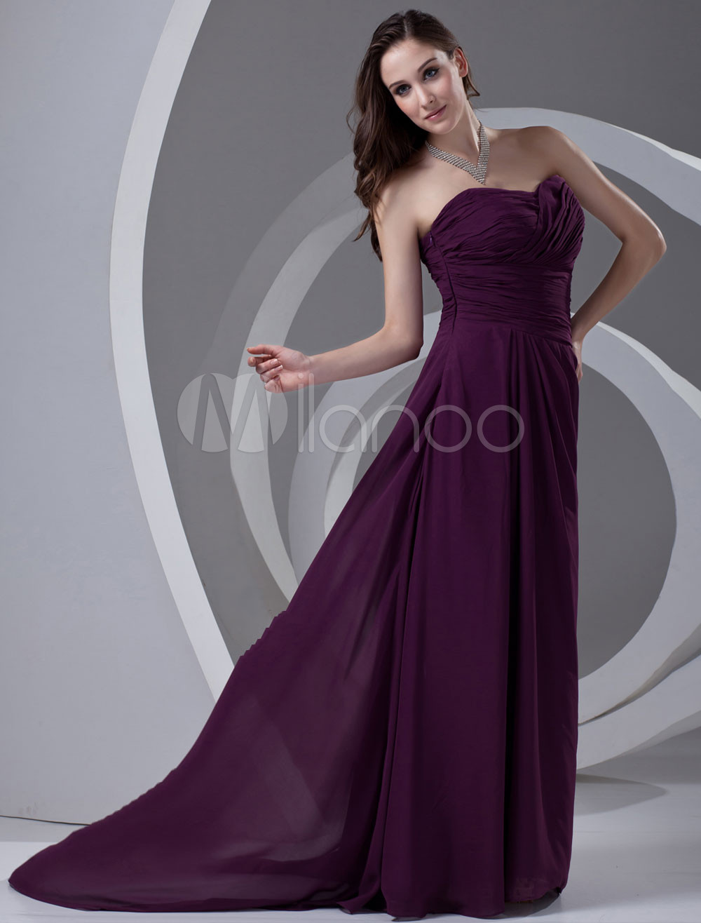 Grape Sweetheart Neck Gorgeous Ruched Chiffon A-line Bridesmaid Dress ...