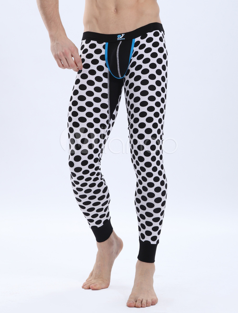 Breathable Black Polka Dot Patterned Modal Men's Long Johns