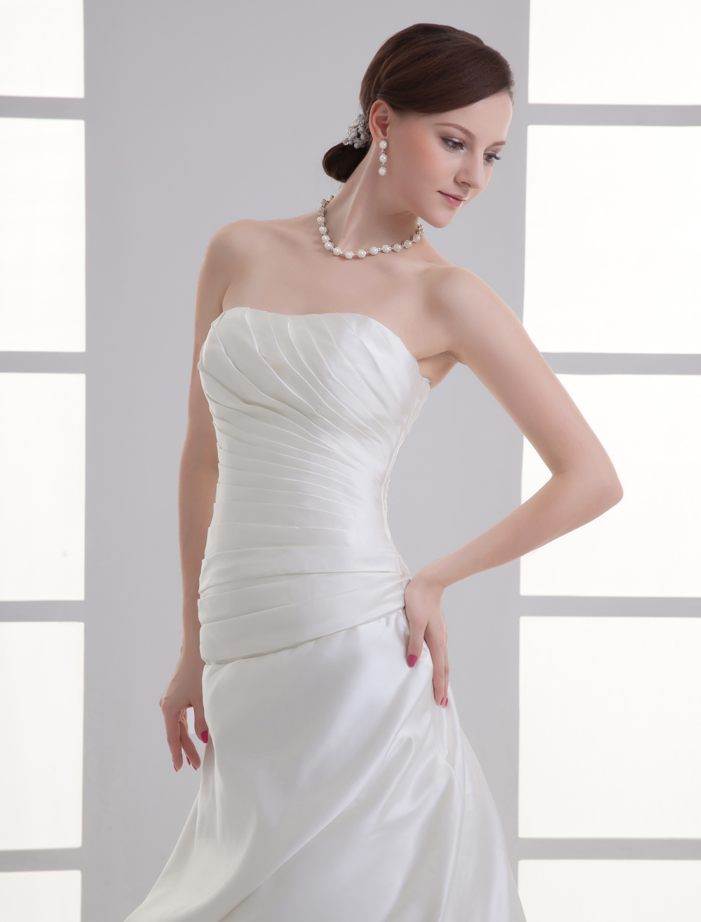 Luxurious Ivory Strapless Pleated Taffeta Bridal Wedding Dress ...