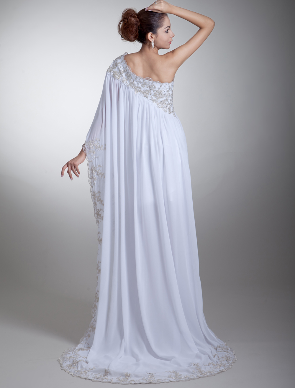 Romantic White Sheath One-Shoulder Sequin Chiffon Bridal Wedding Dress ...