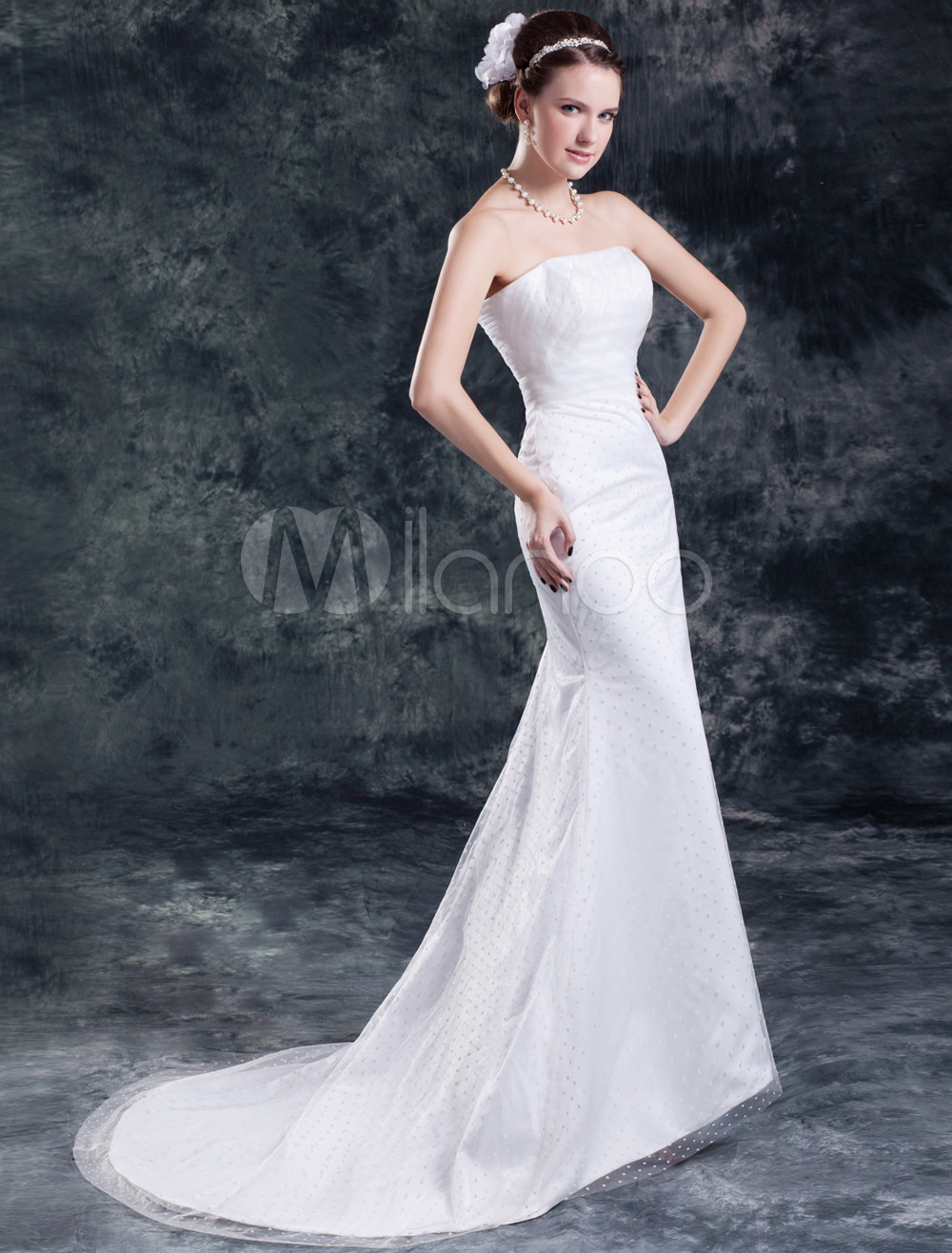 White Mermaid Sweetheart Neck Strapless Net Bride's Wedding Dress ...