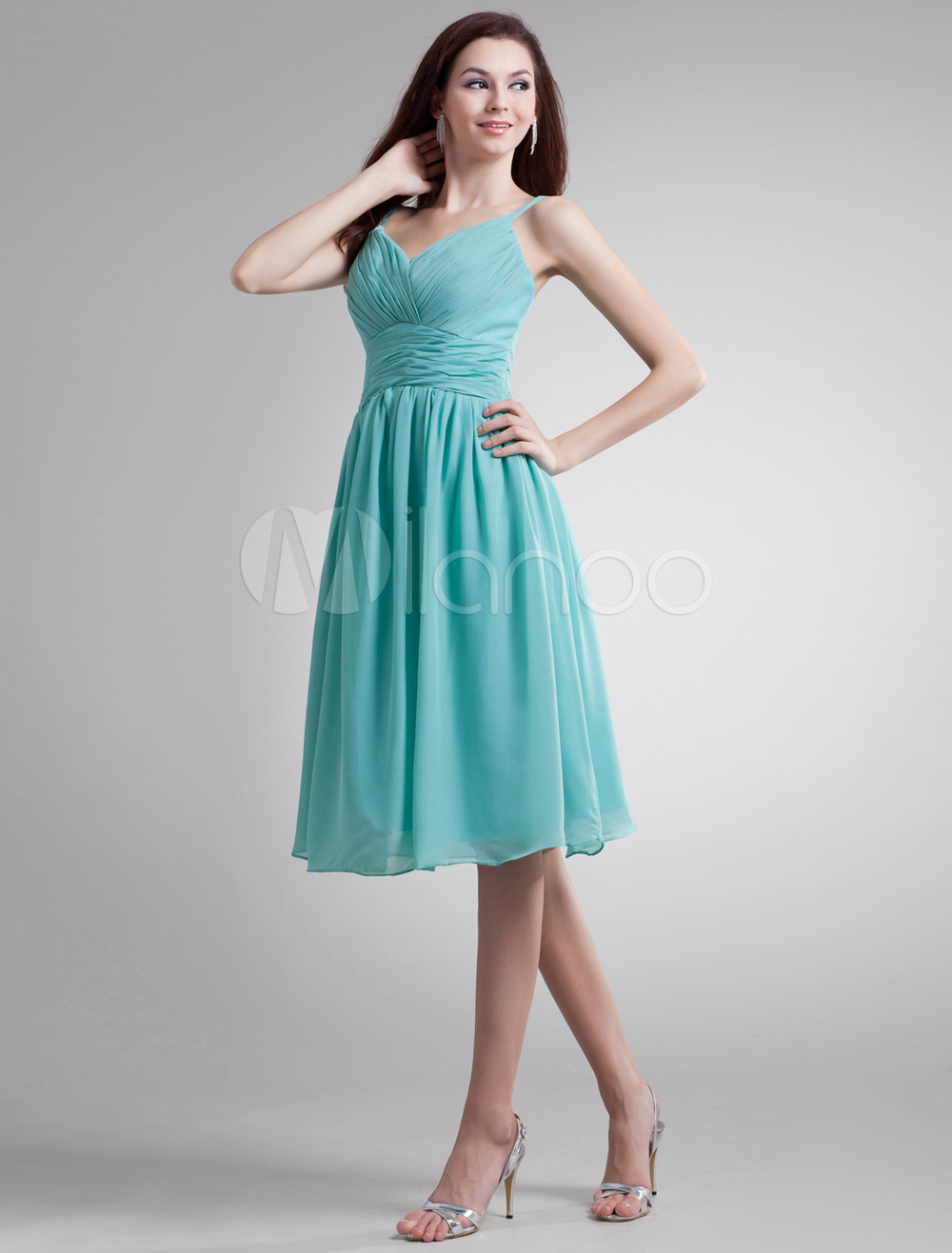 Chiffon Cocktail Dress Turquoise Sweetheart Ruched Prom Dress A Line