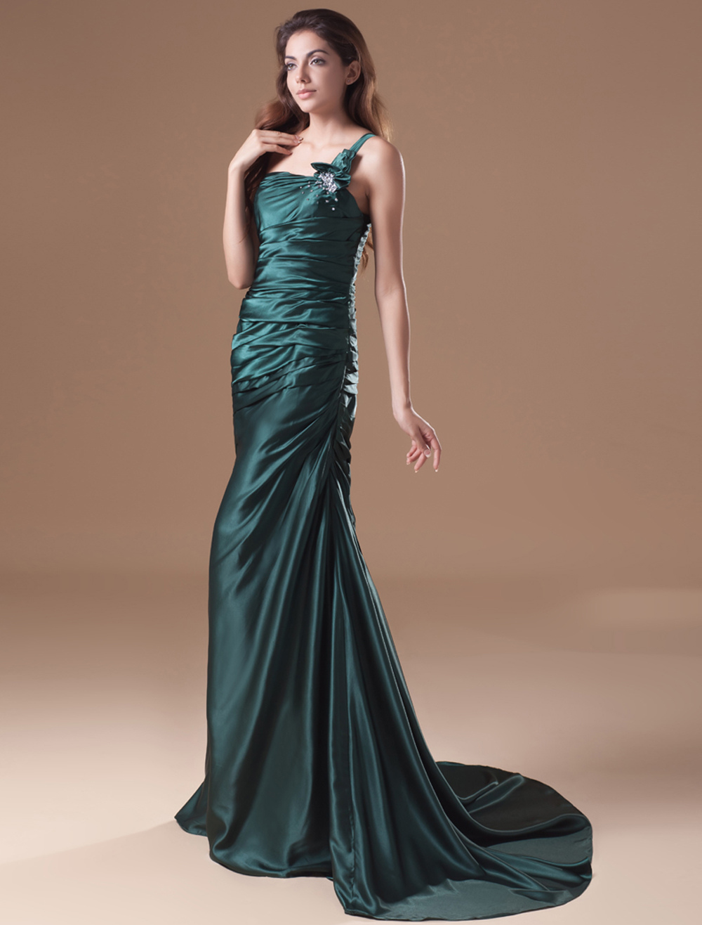 Amazing Dark Green Sequin One-Shoulder Women's Evening Dress - Milanoo.com