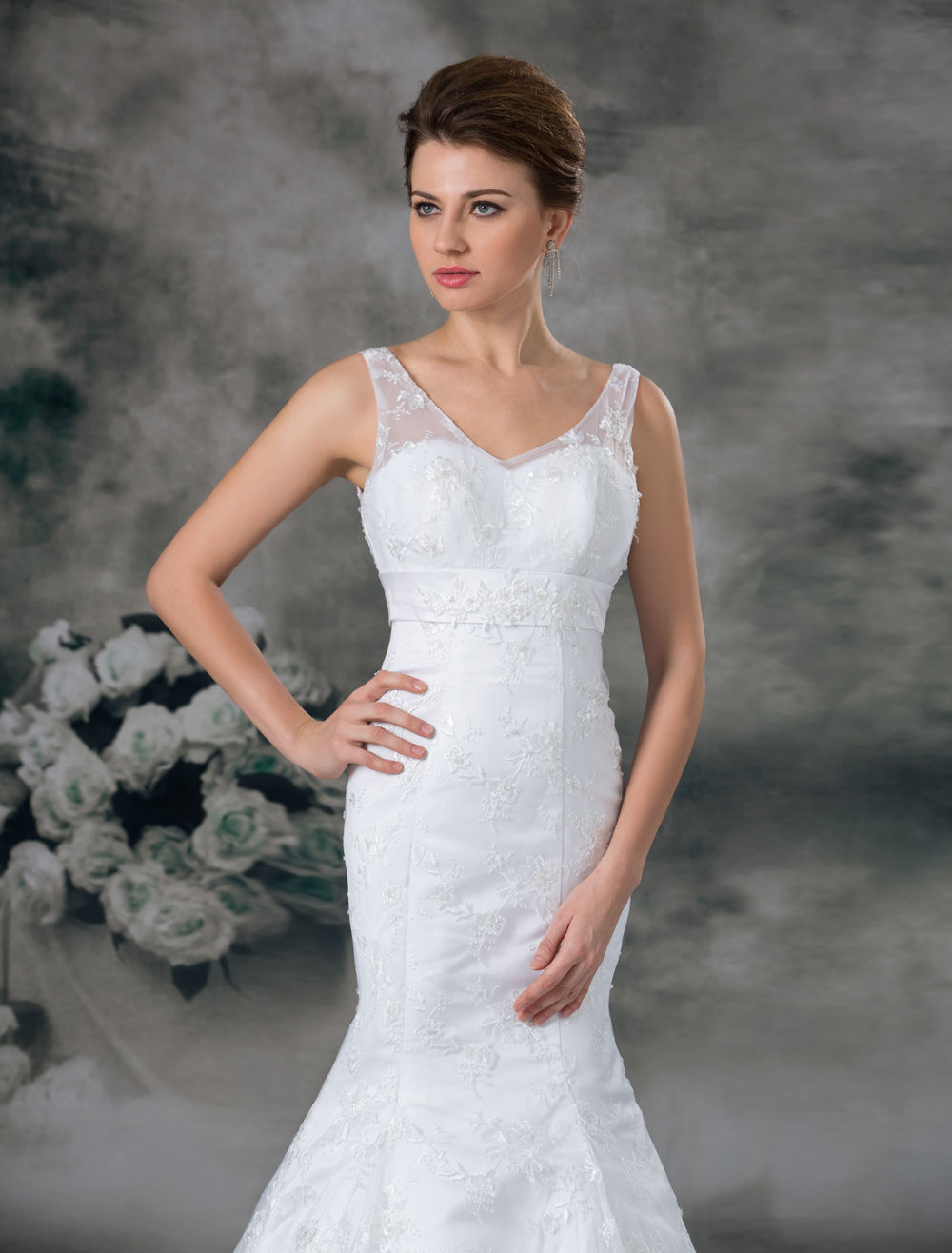 White Mermaid Off-The-Shoulder Lace Wedding Dress For Bride - Milanoo.com