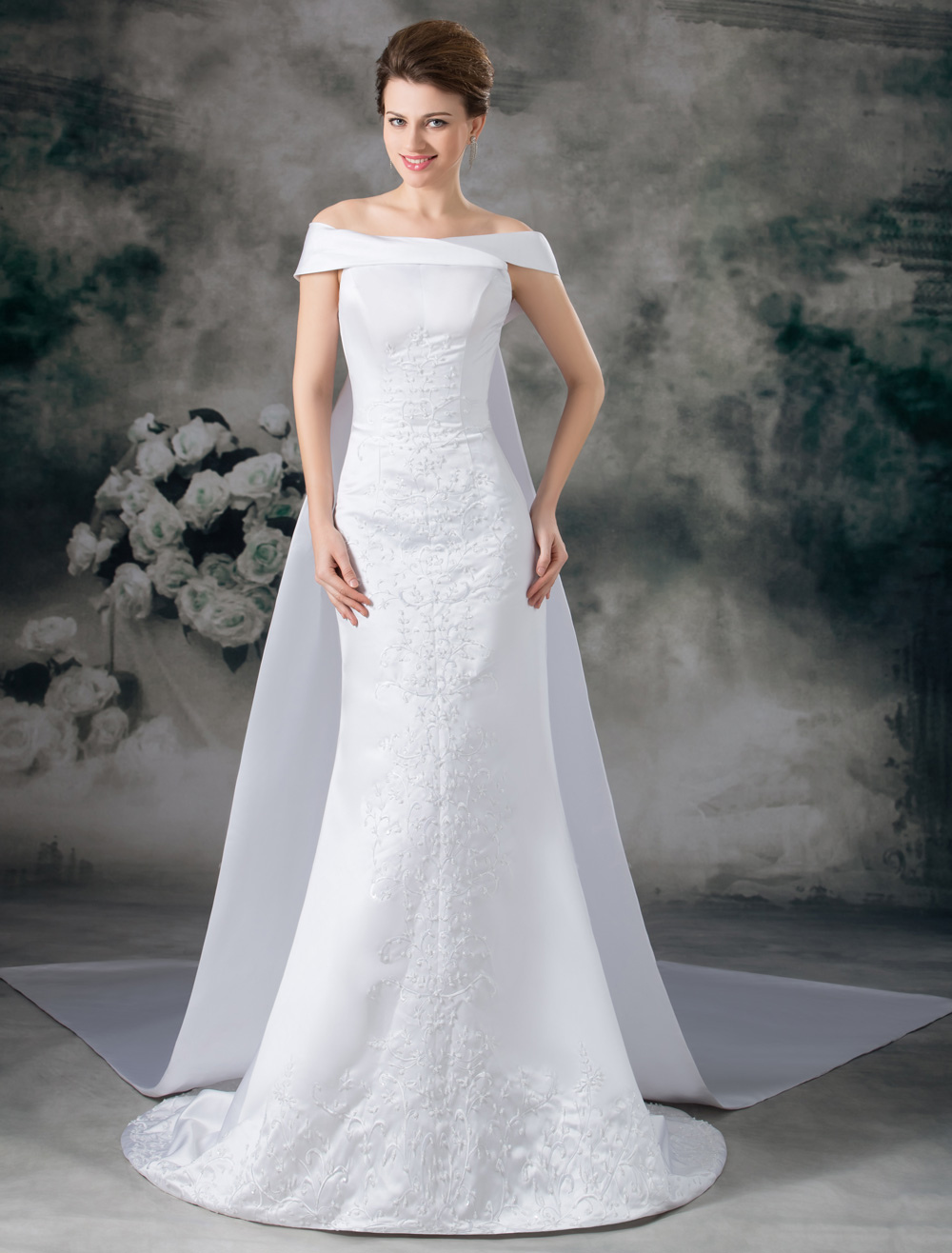long white sheath gown