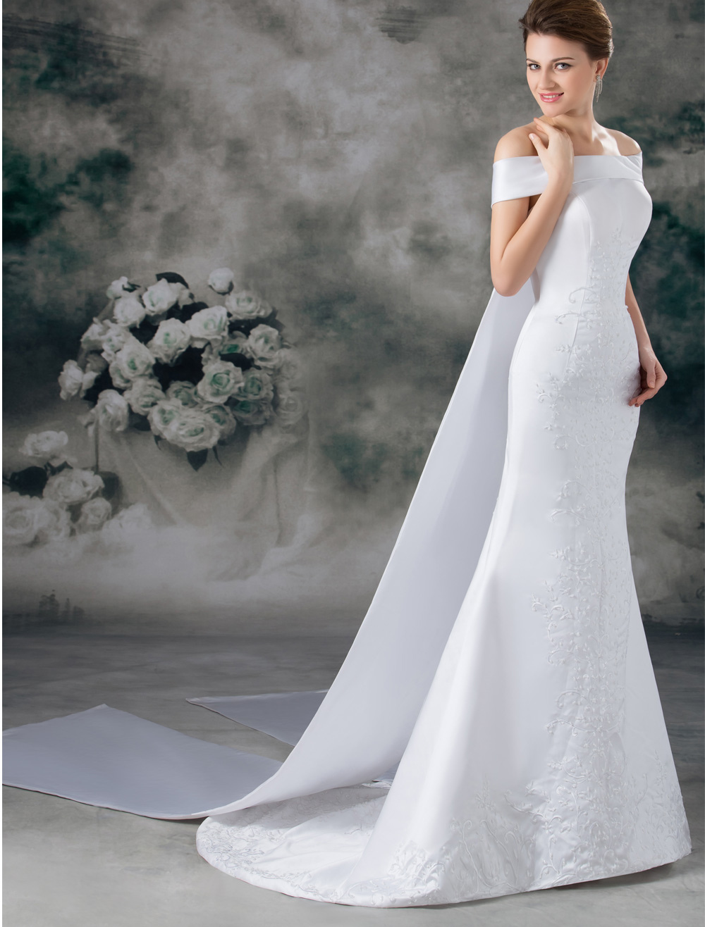 long white sheath gown