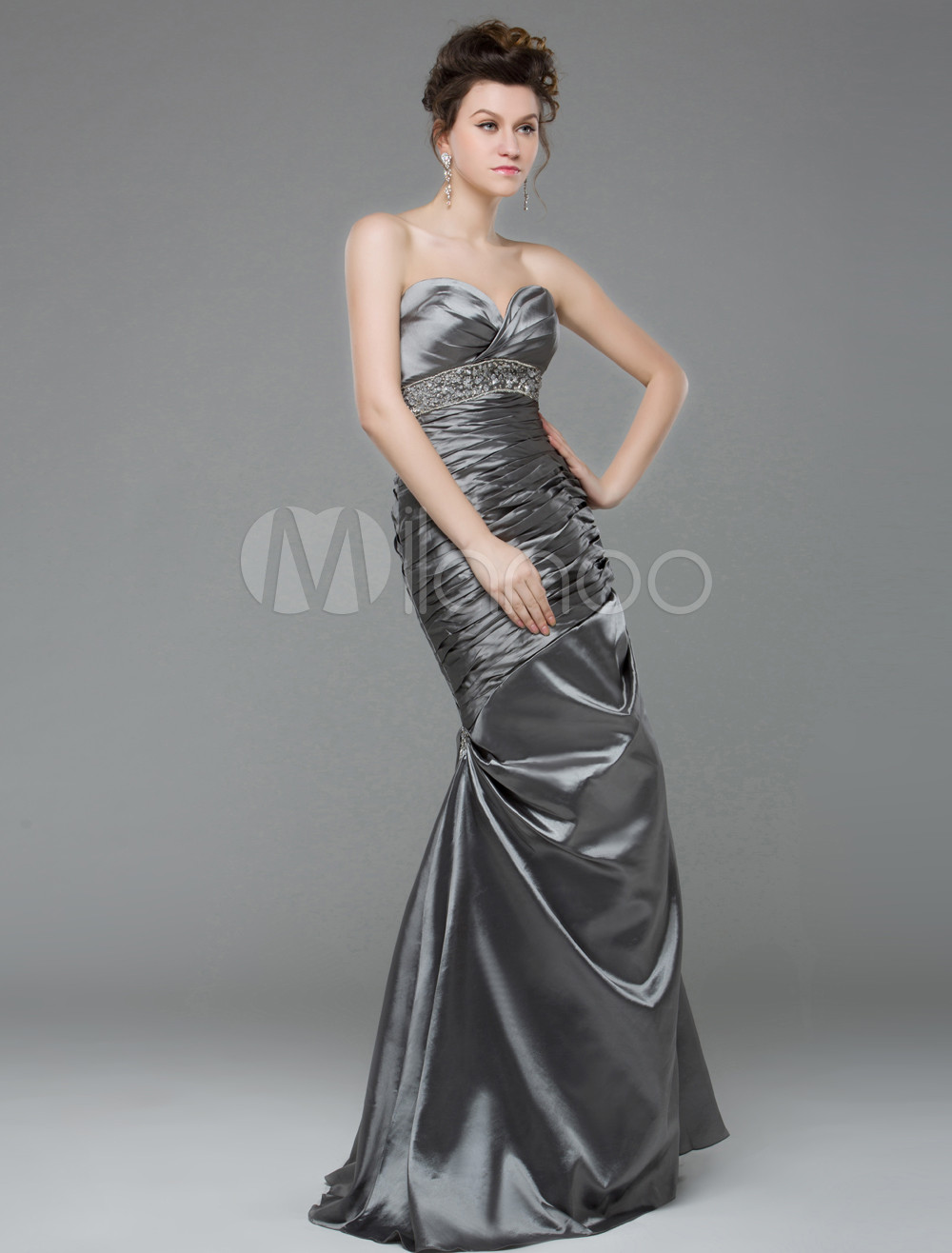 Mermaid Silver Beading Strapless Floor-Length Prom Dress - Milanoo.com