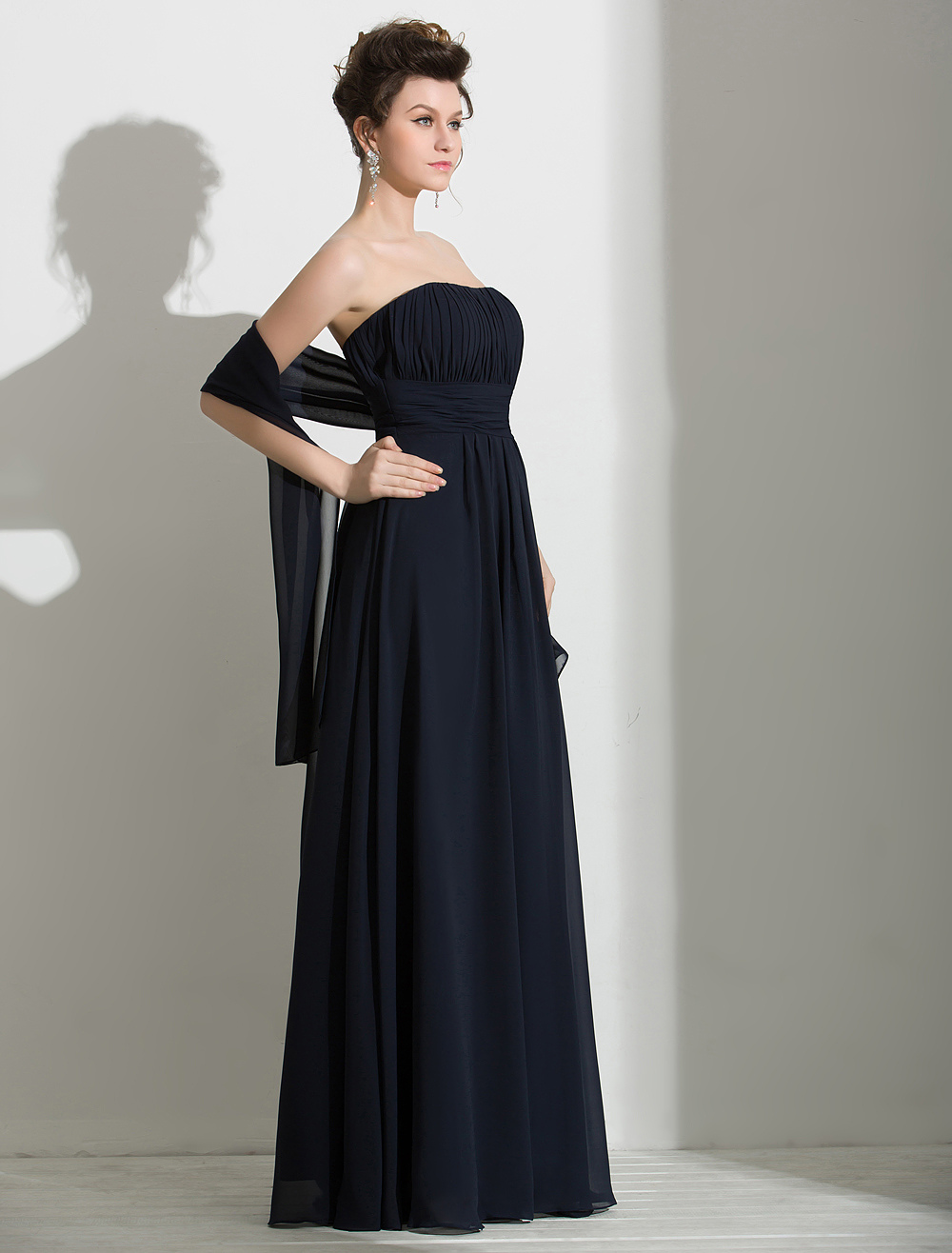 Dark Navy Strapless Chiffon A-line Prom Dress with Sleeveless Design ...