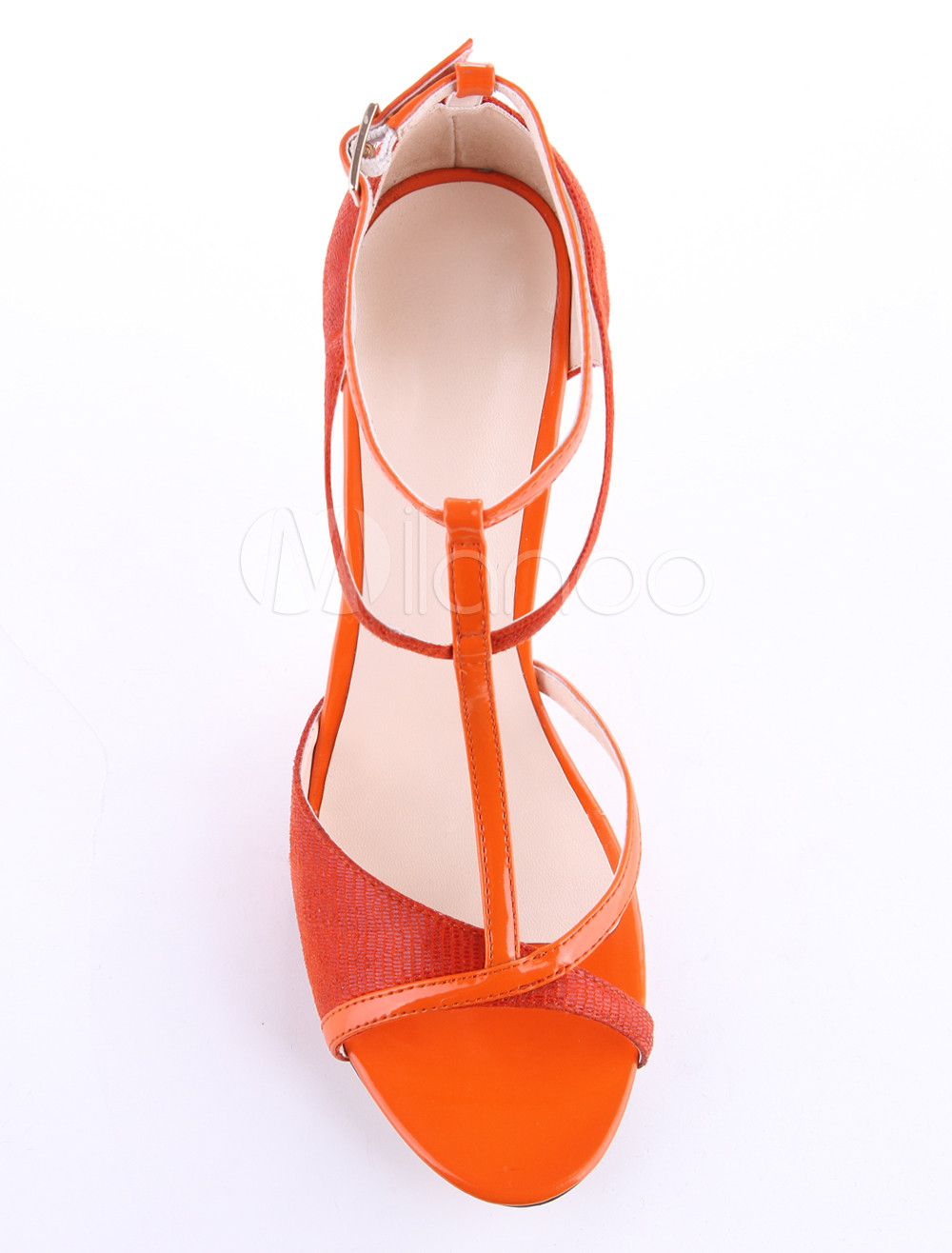 Orange Cloth T-Strap Stiletto Heel Modern Dress Sandals - Milanoo.com