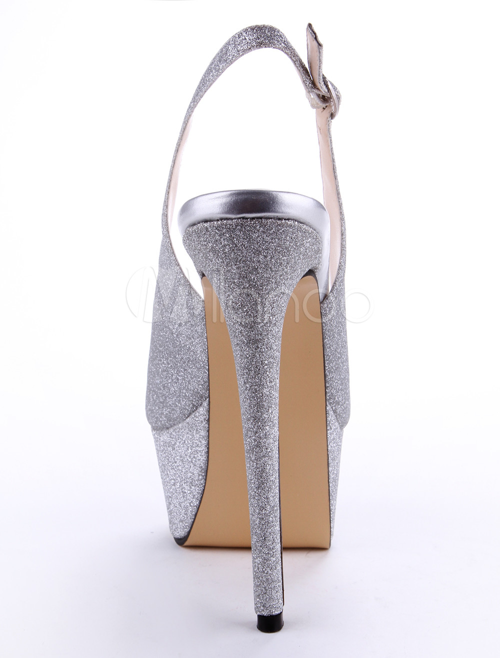 Chic Silver Glitter Synthetic Material Women's Fashion Slingbacks ...