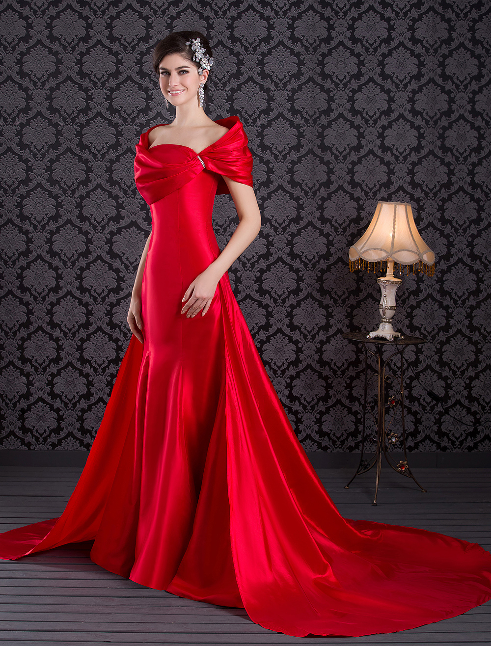 Elegant Red Taffeta Beading Strapless Fashion Evening Dress