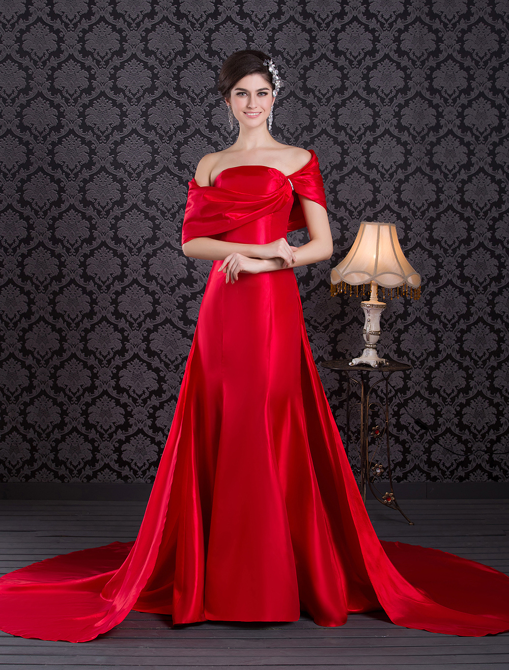 Elegant Red Taffeta Beading Strapless Fashion Evening Dress - Milanoo.com