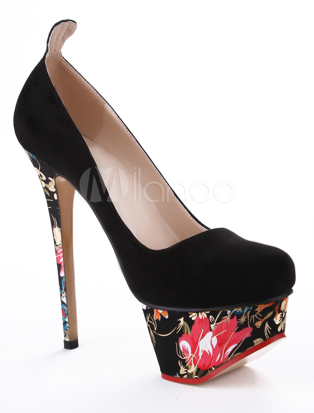 Chic Black Spike Heel Floral Print Women's High Heels - Milanoo.com
