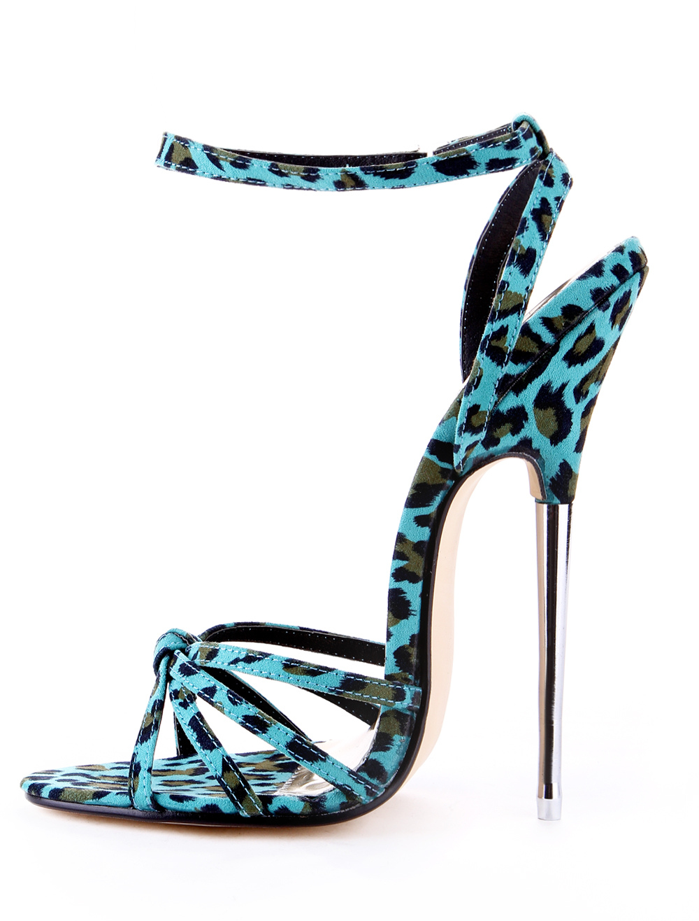 Damen High Heels aus Stoff mit Fesselriemchen und Leopard-Korn Optik in ...