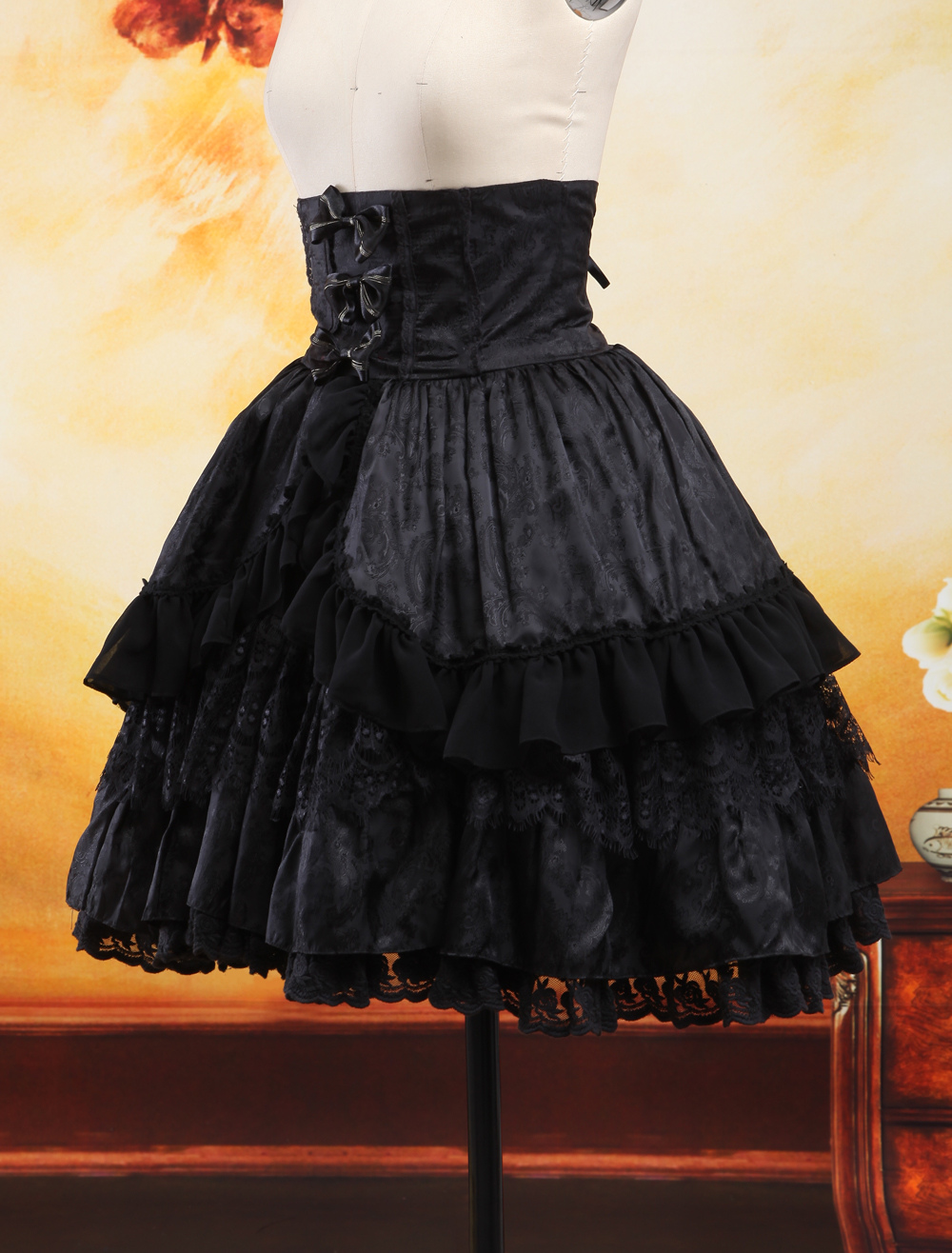 Gothic Style Black Ruffles Jacquard Lolita Skirts - Milanoo.com