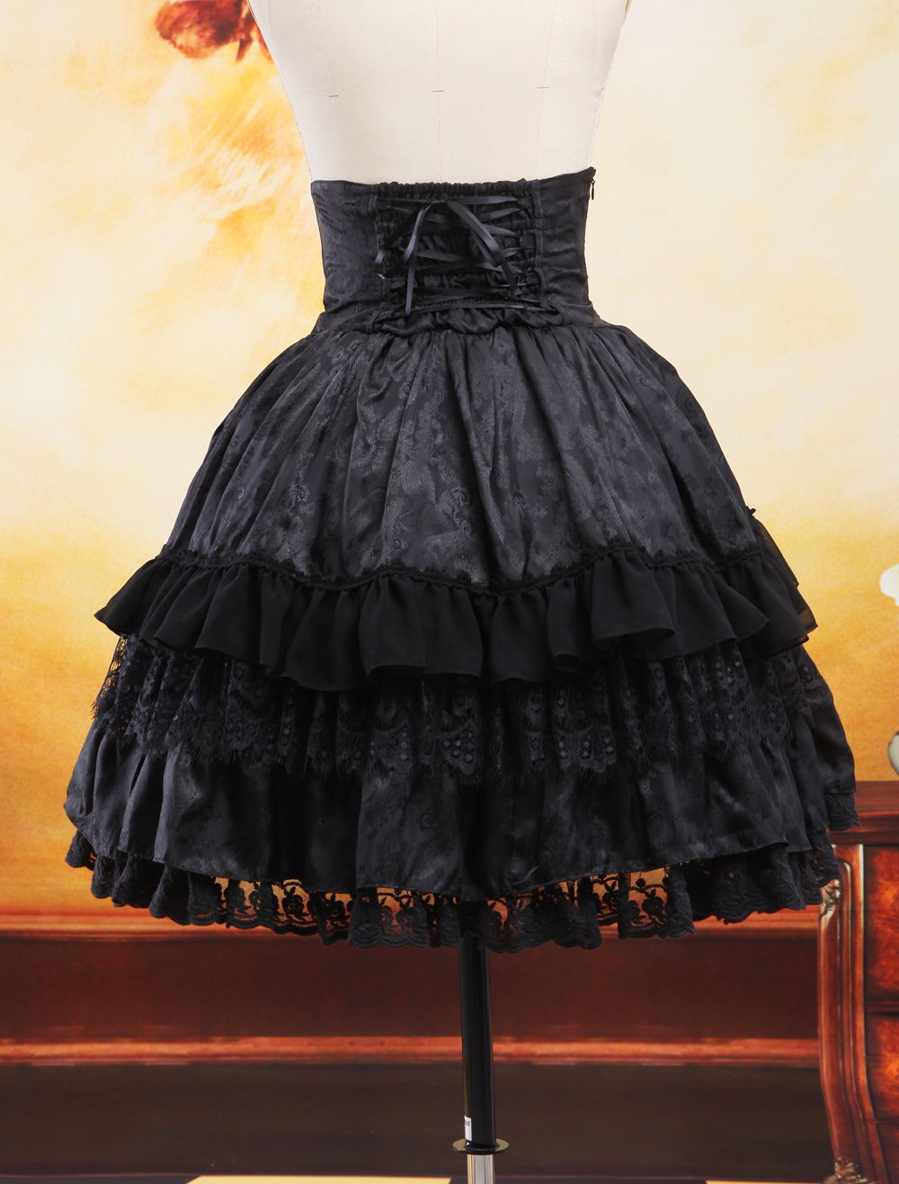 Gothic Style Black Ruffles Jacquard Lolita Skirts - Milanoo.com