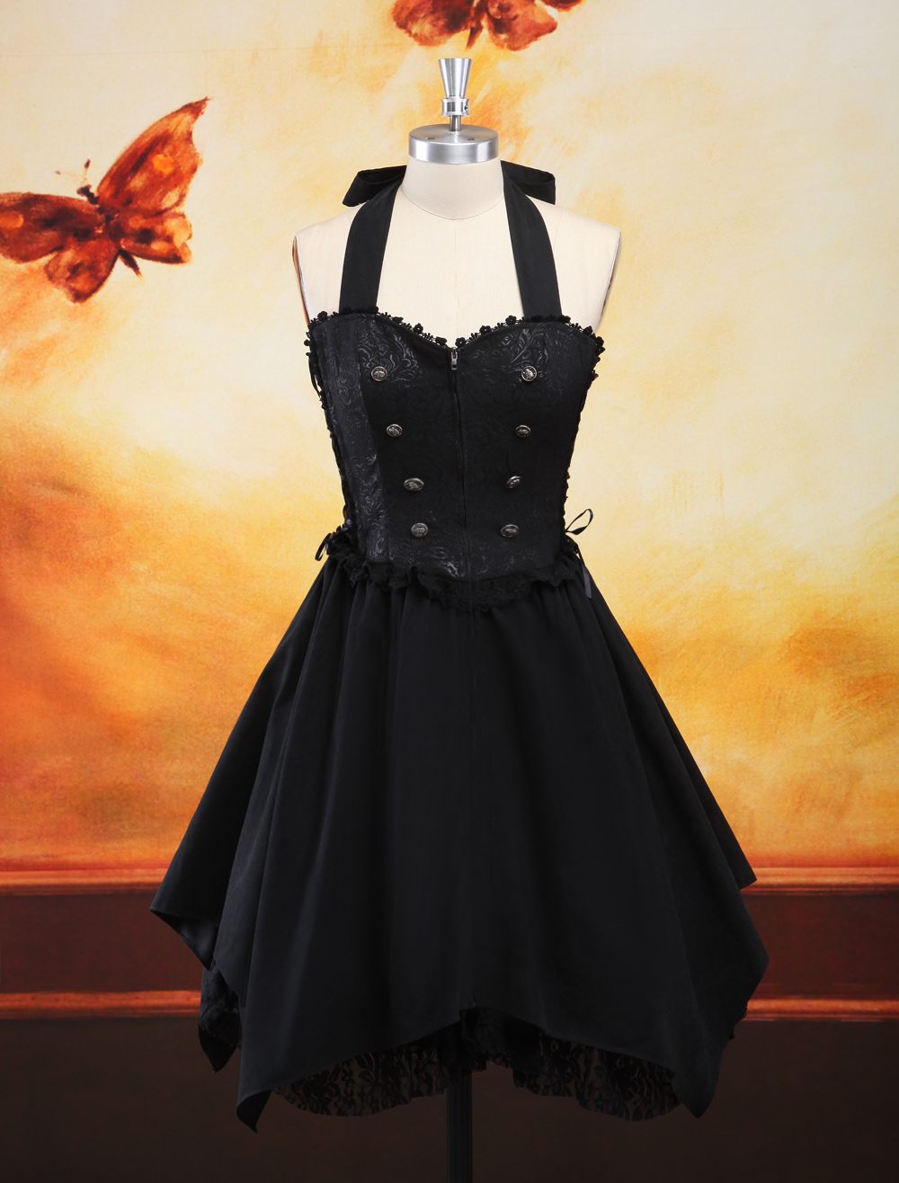 Gothic Black Halter Drawstring Jacquard Lolita Jumper Skirt - Milanoo.com