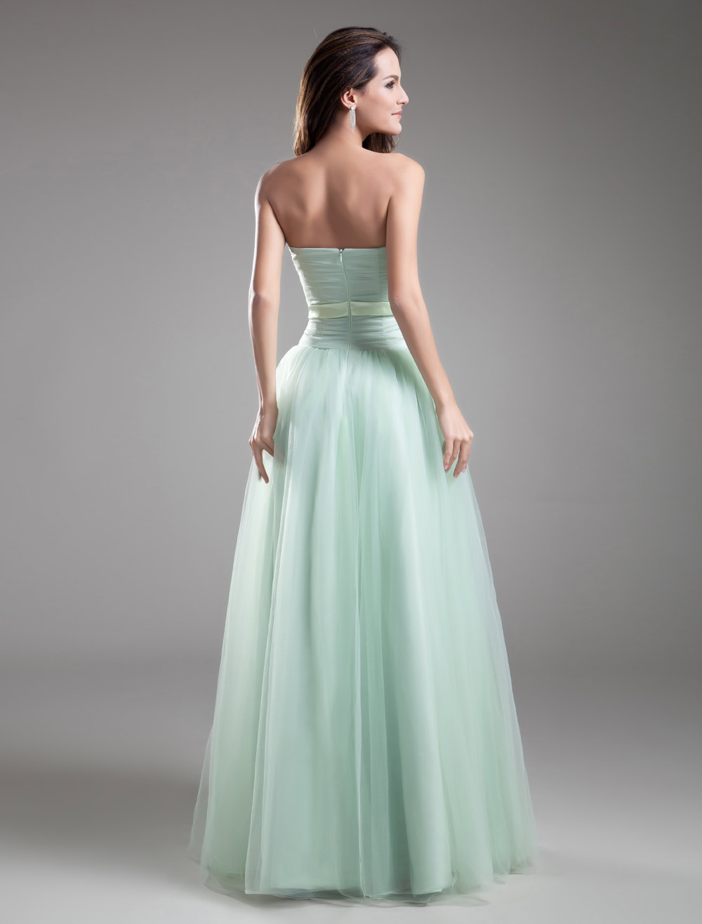 Strapless Evening Dress Pastel Green Formal Dress Waist Flower Floor