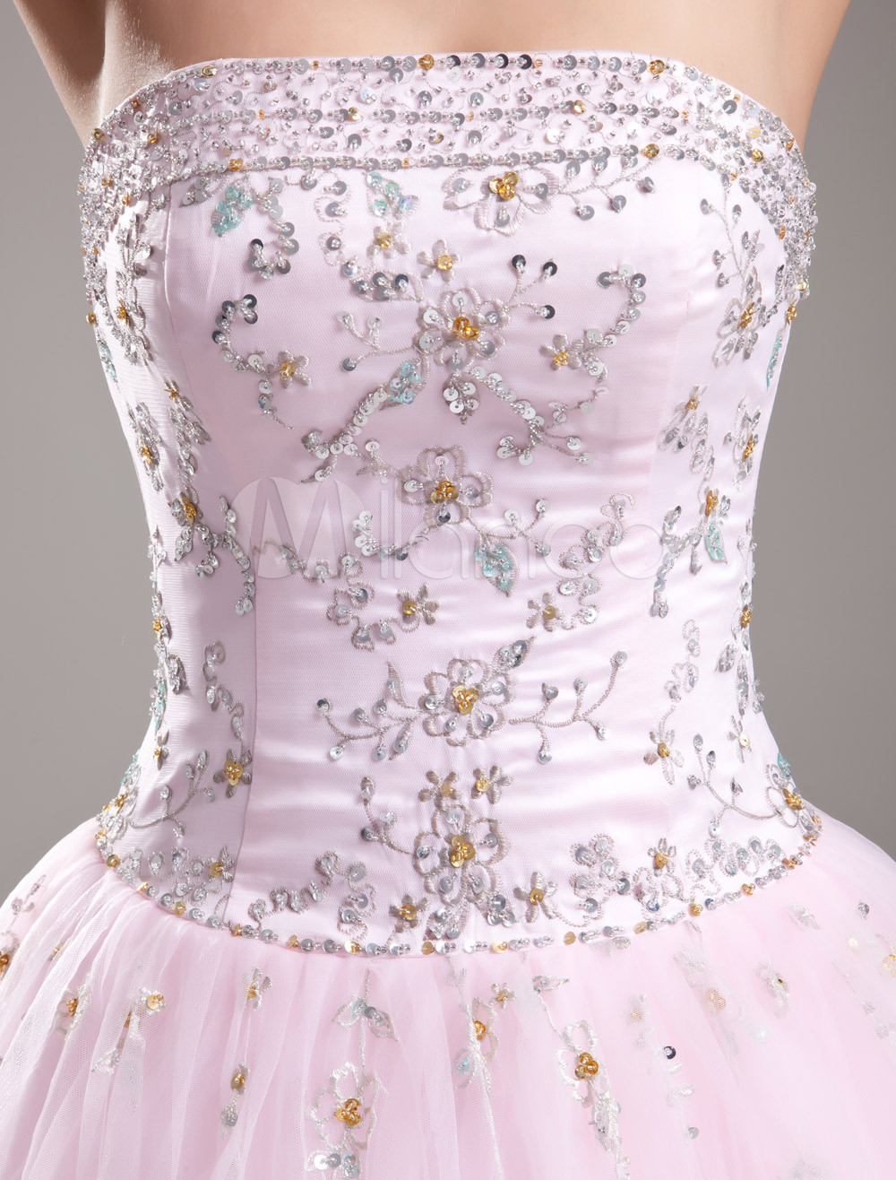 pink strapless ball gown