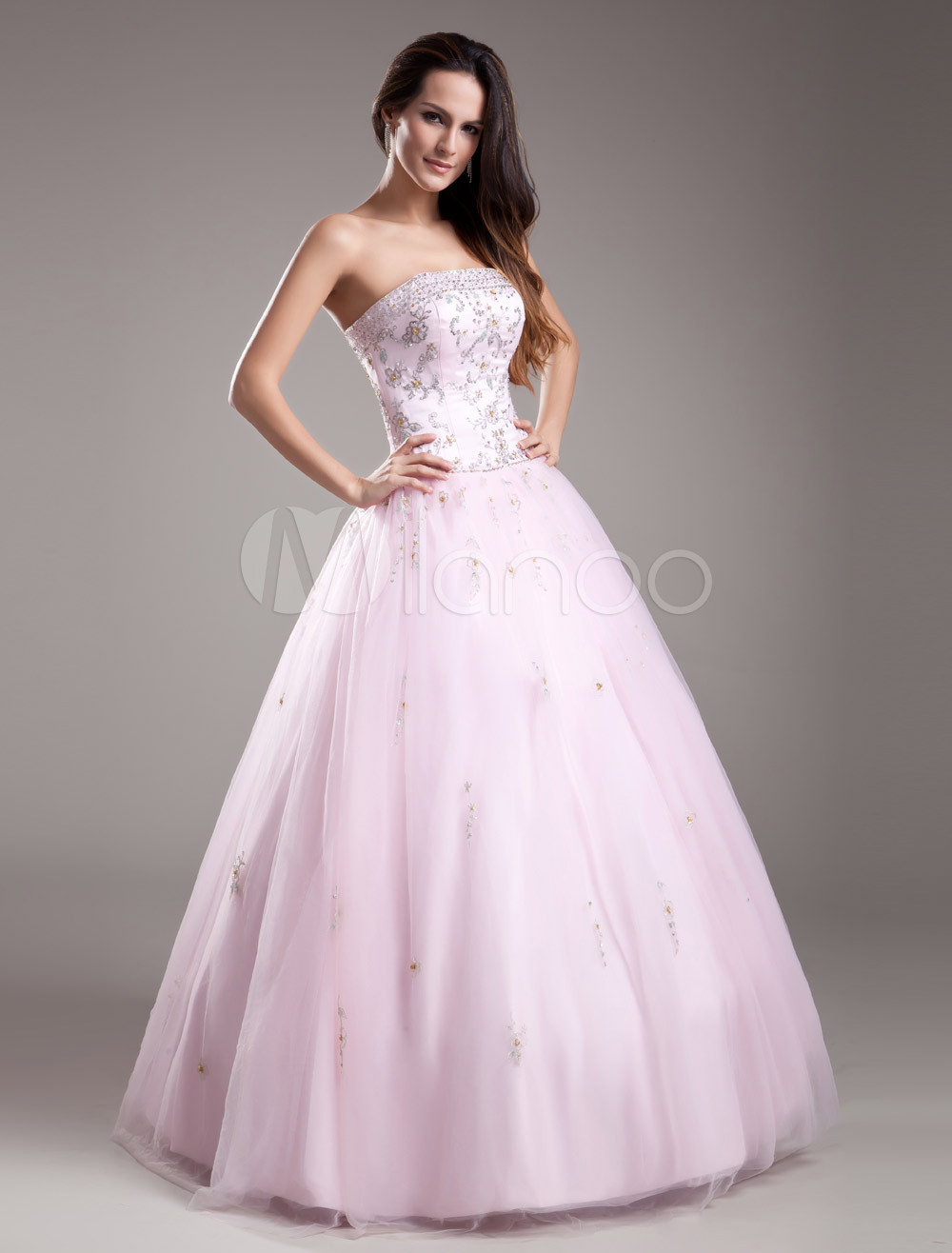 pink strapless ball gown