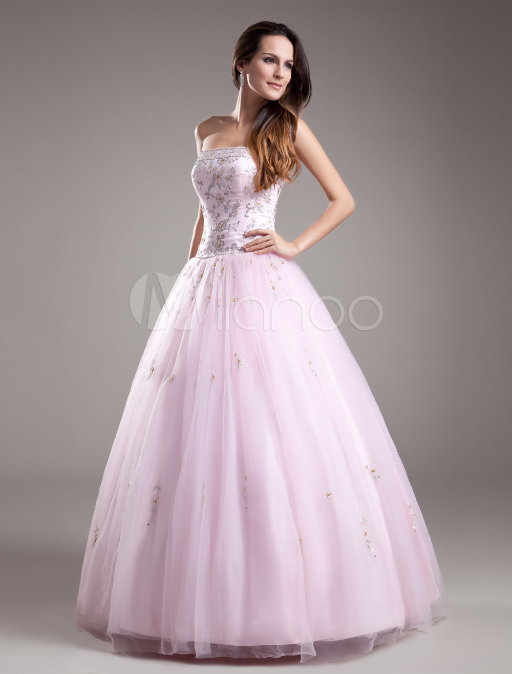 pink strapless ball gown