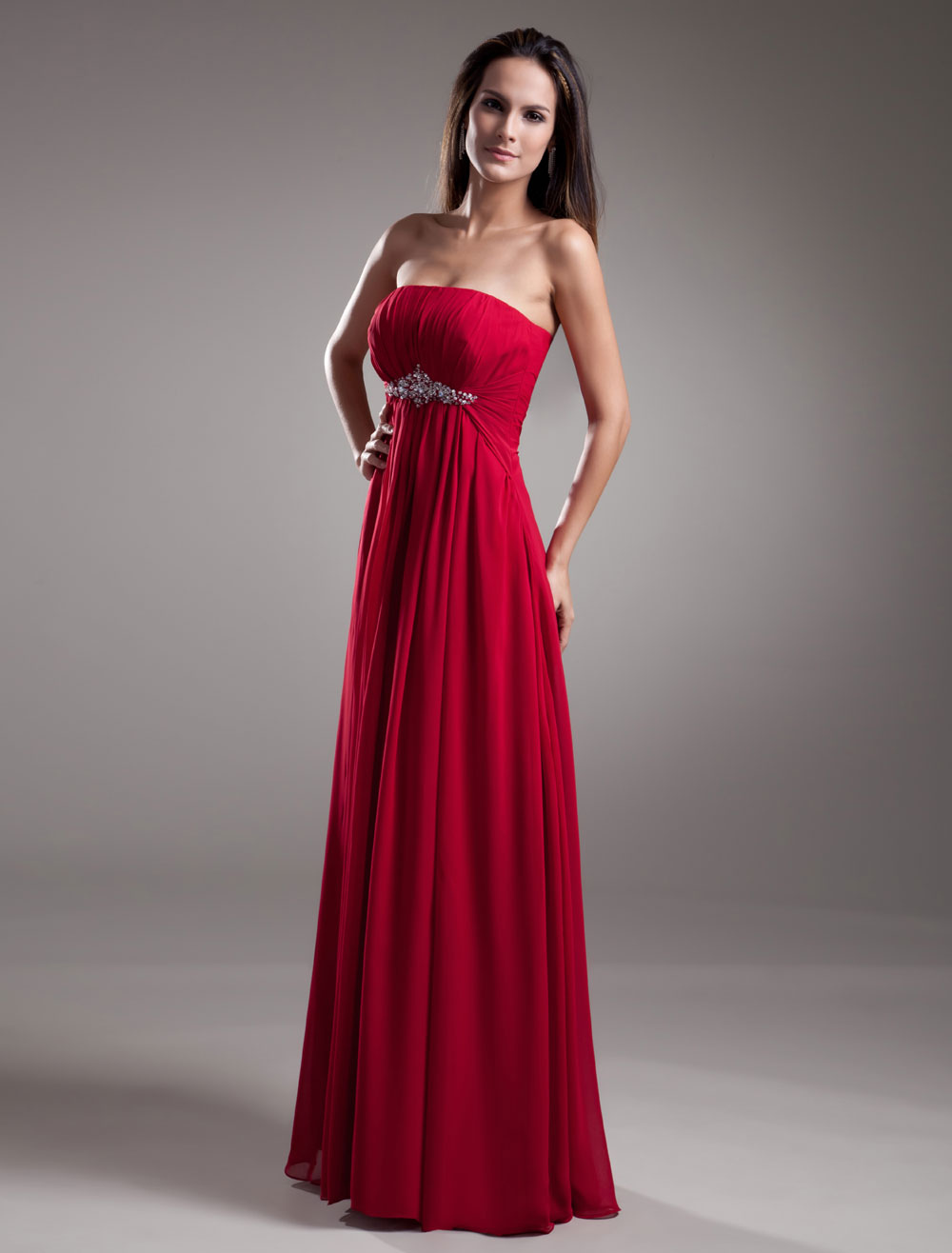 Gorgeous Chiffon Beading Strapless Women's Evening Dress - Milanoo.com