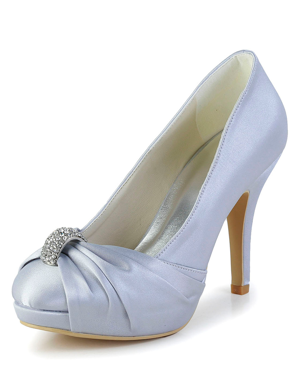 Silver Rhinestone Round Toe Silk And Satin Grace Woman's Evening Shoes ...