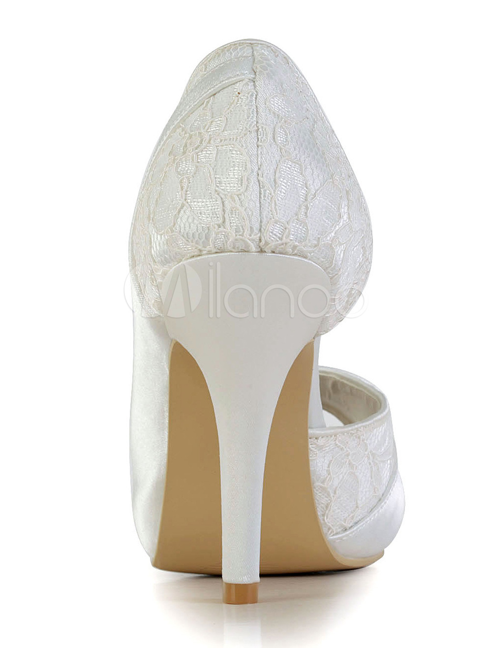 Beautiful Simple Ivory Silk And Satin Lace Peep Toe Bridal Shoes ...