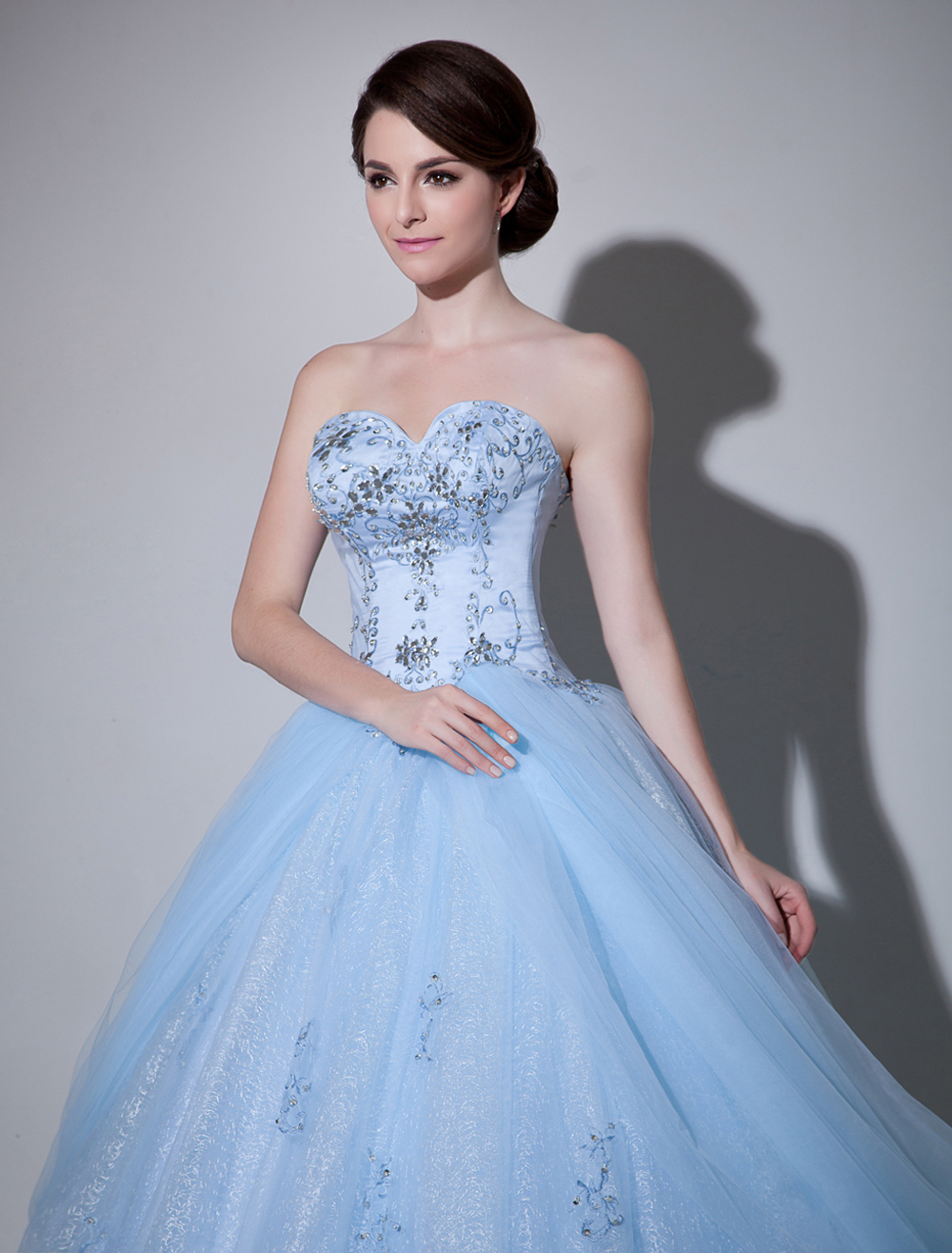 Blue Wedding Dress Lace Ball Gown Floor Length Sweetheart Strapless Beading Princess Bridal Gown 0704