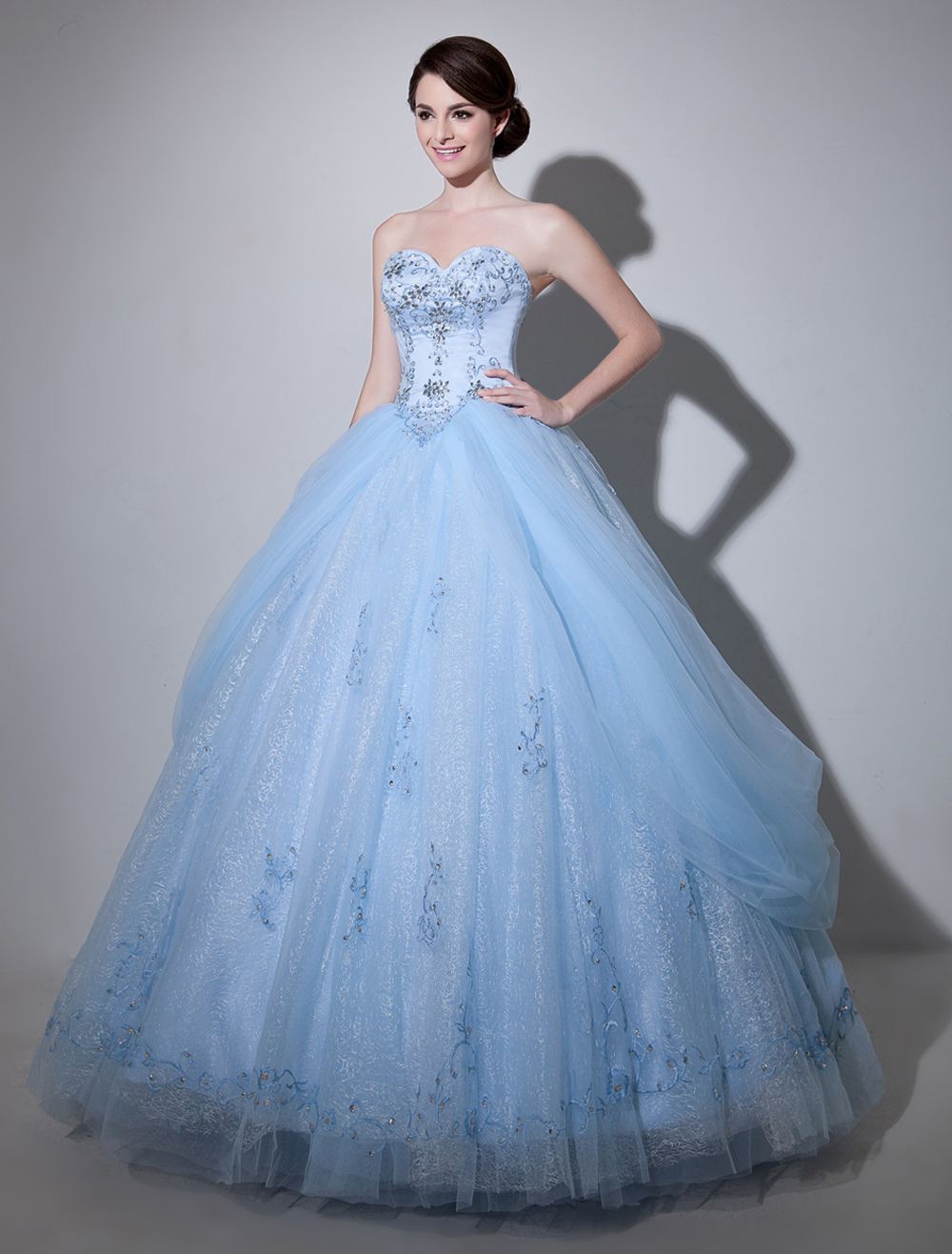 Blue Wedding Dress Lace Ball Gown Floor-Length Sweetheart Strapless ...