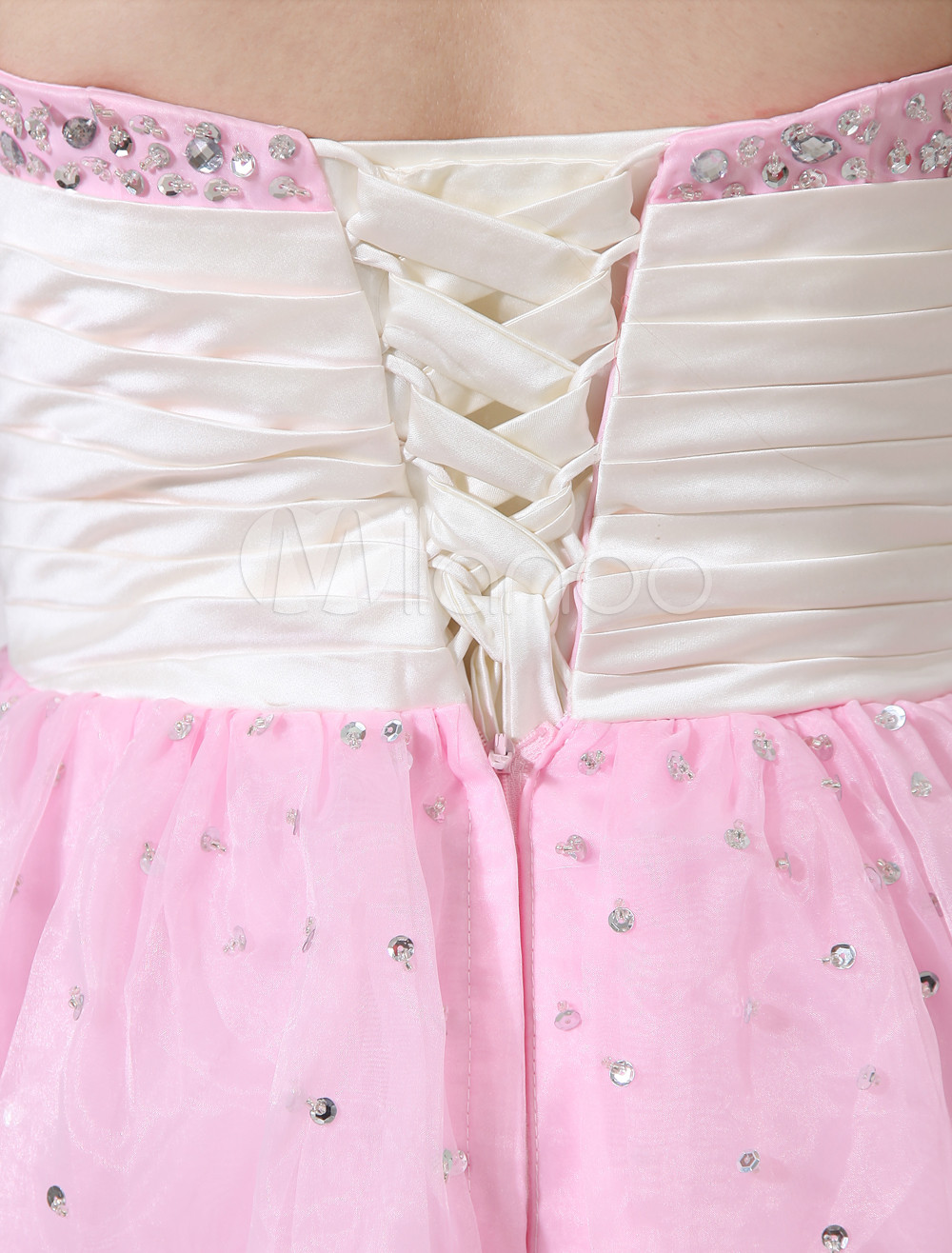 A-line Pink Organza Sweetheart Floor-Length Beading Evening Dress ...